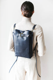 Blue leather backpack purse