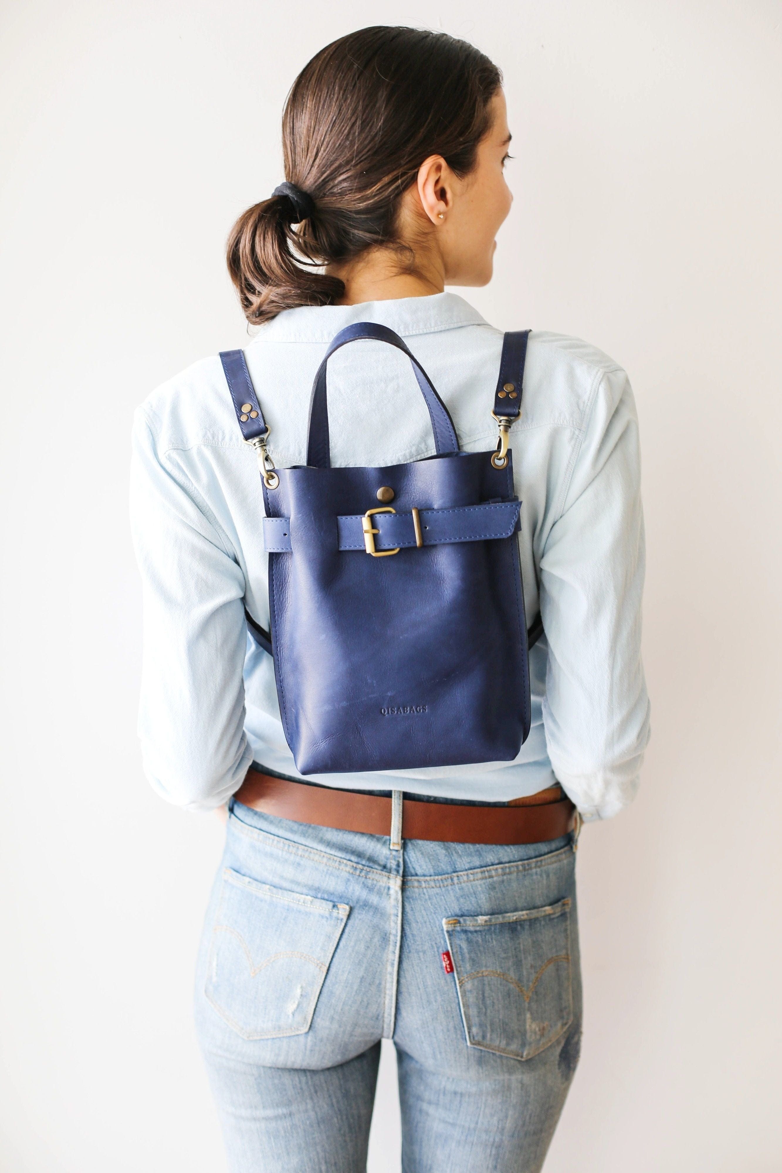 Blue Leather Backpack