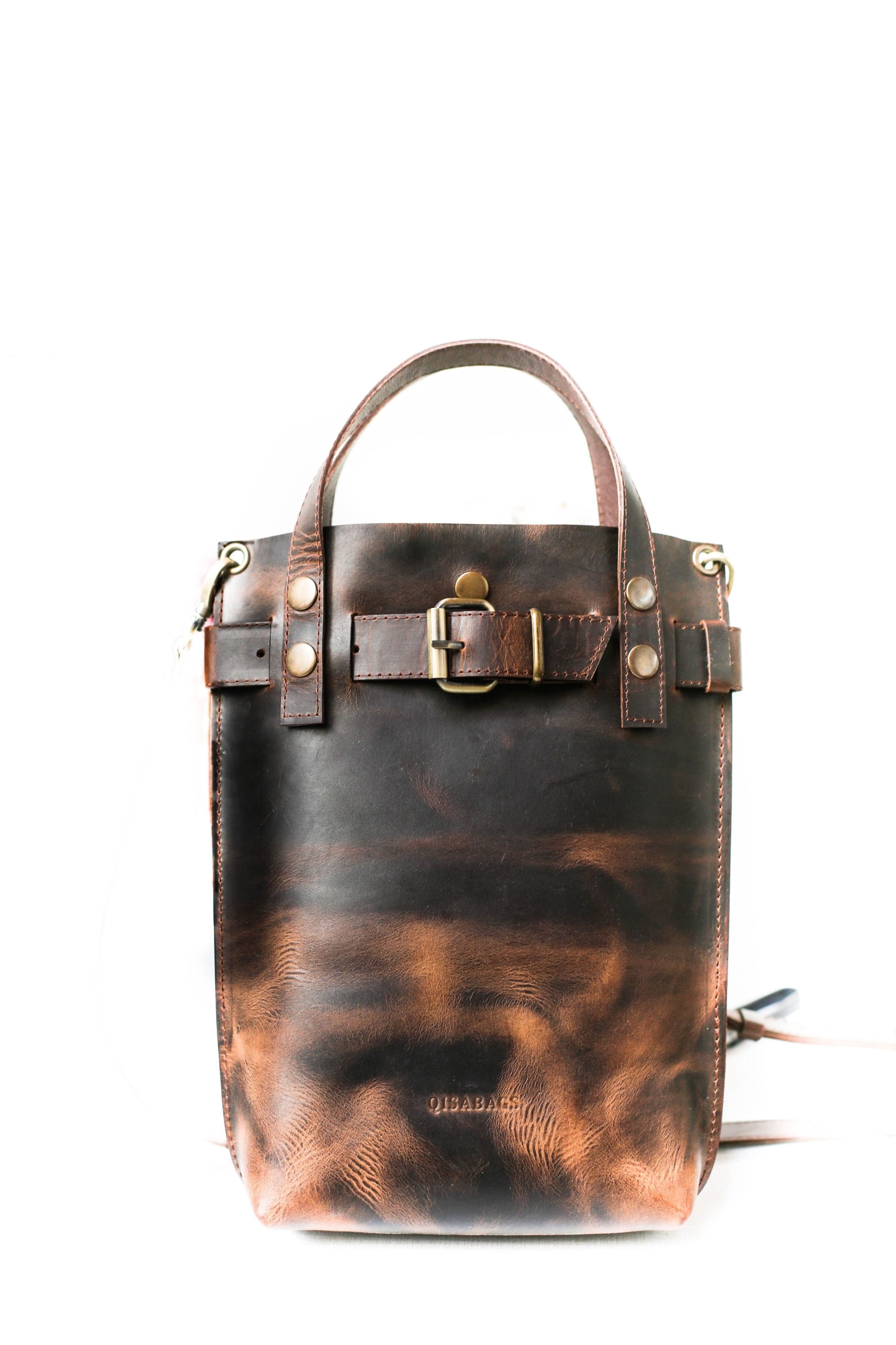 brown leather handbag