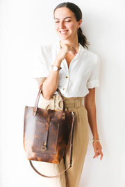 Brown leather tote