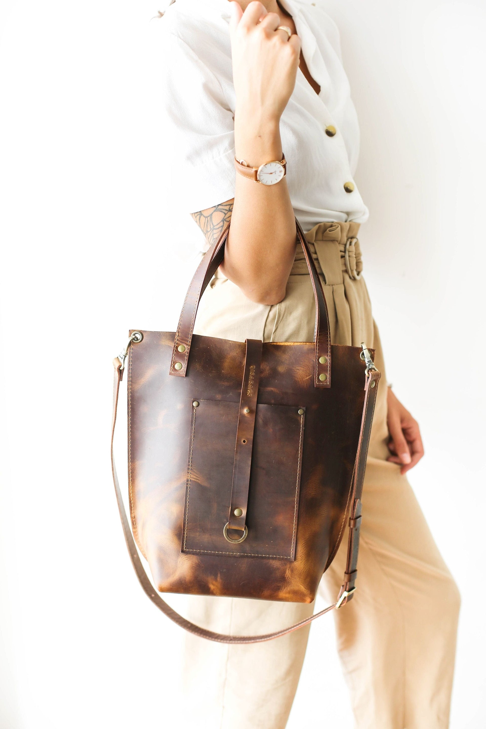 large leather tote