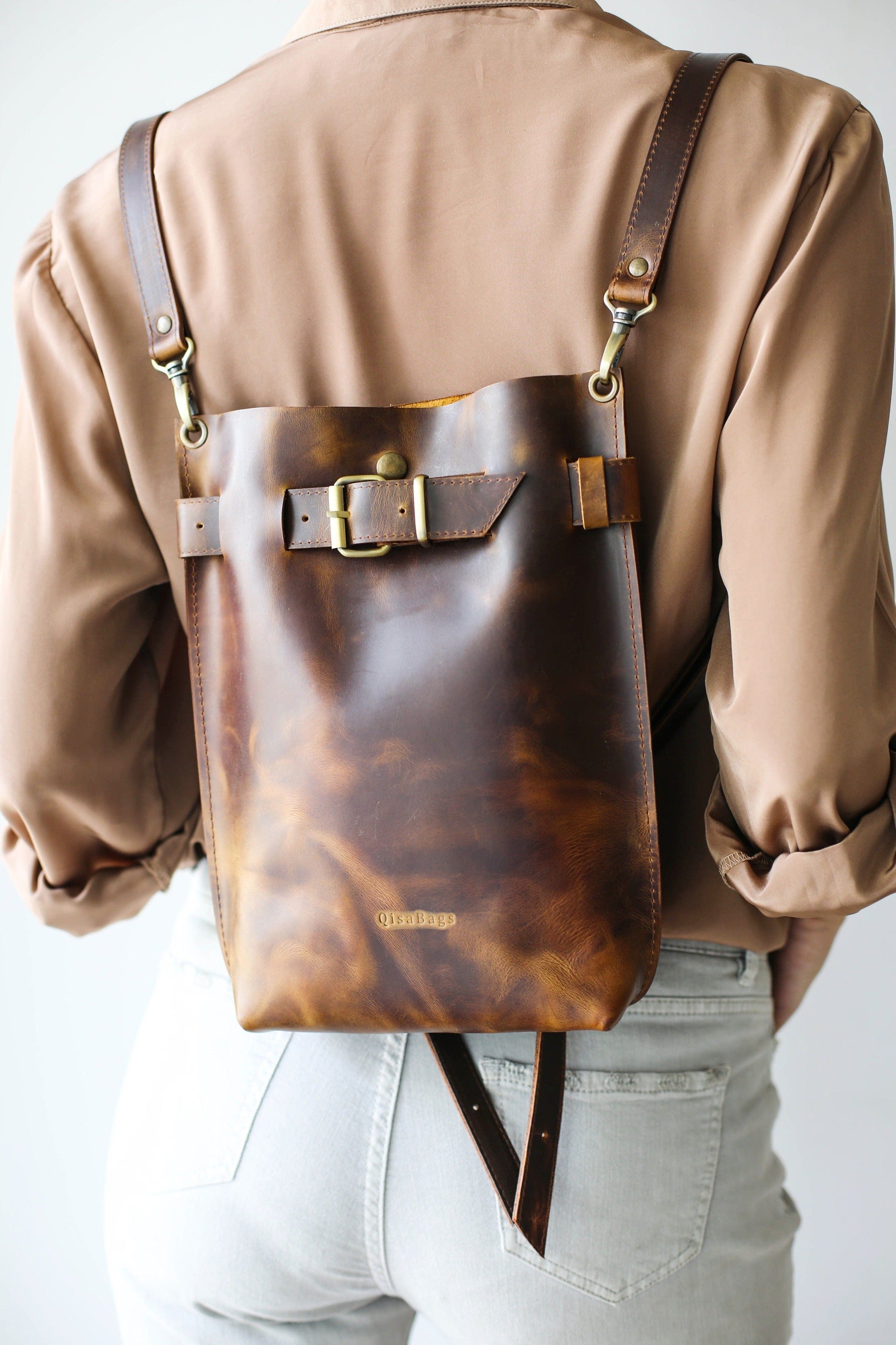 leather brown backpack