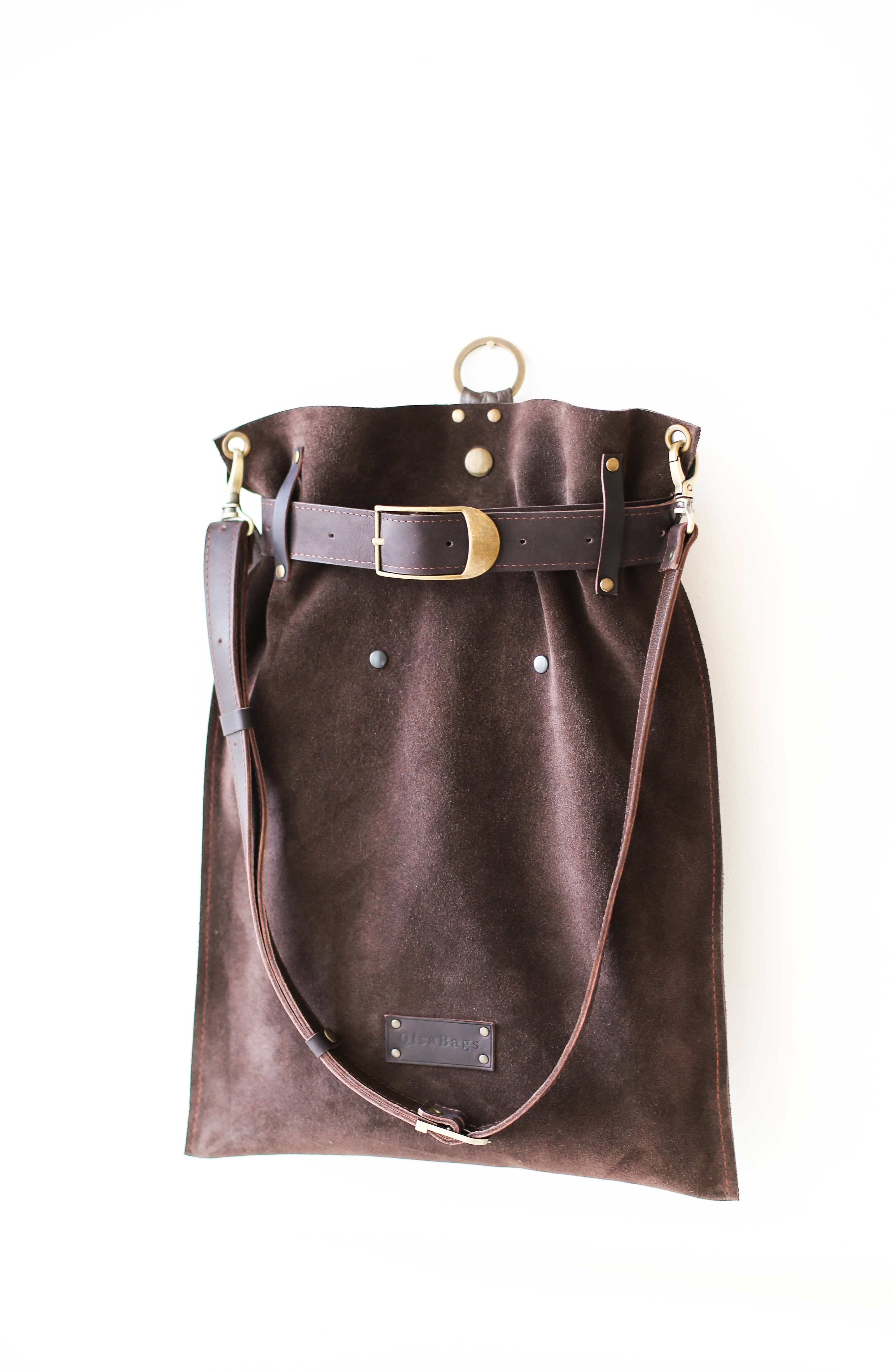 brown suede bag