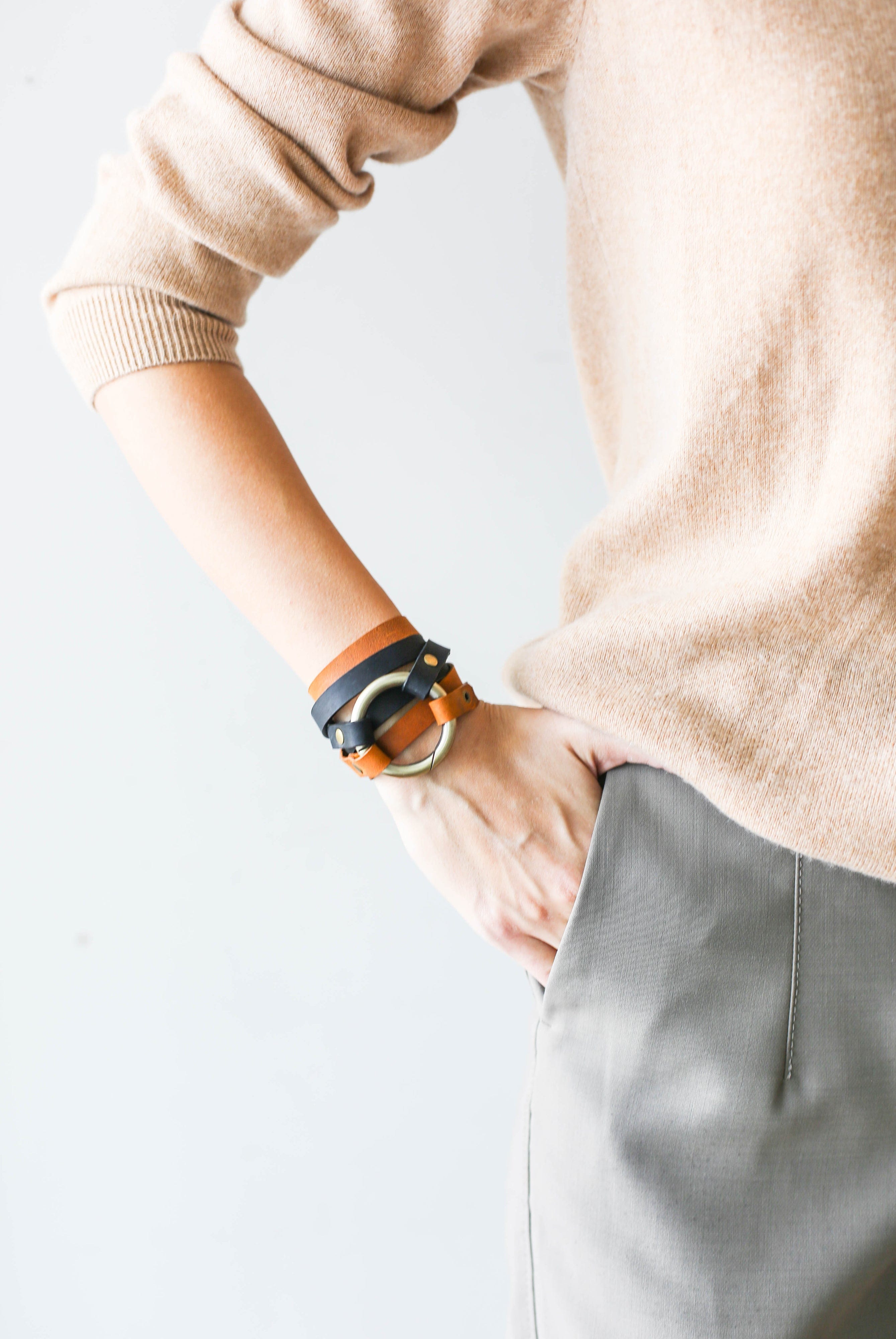 Dual Black & Brown Leather Bracelet