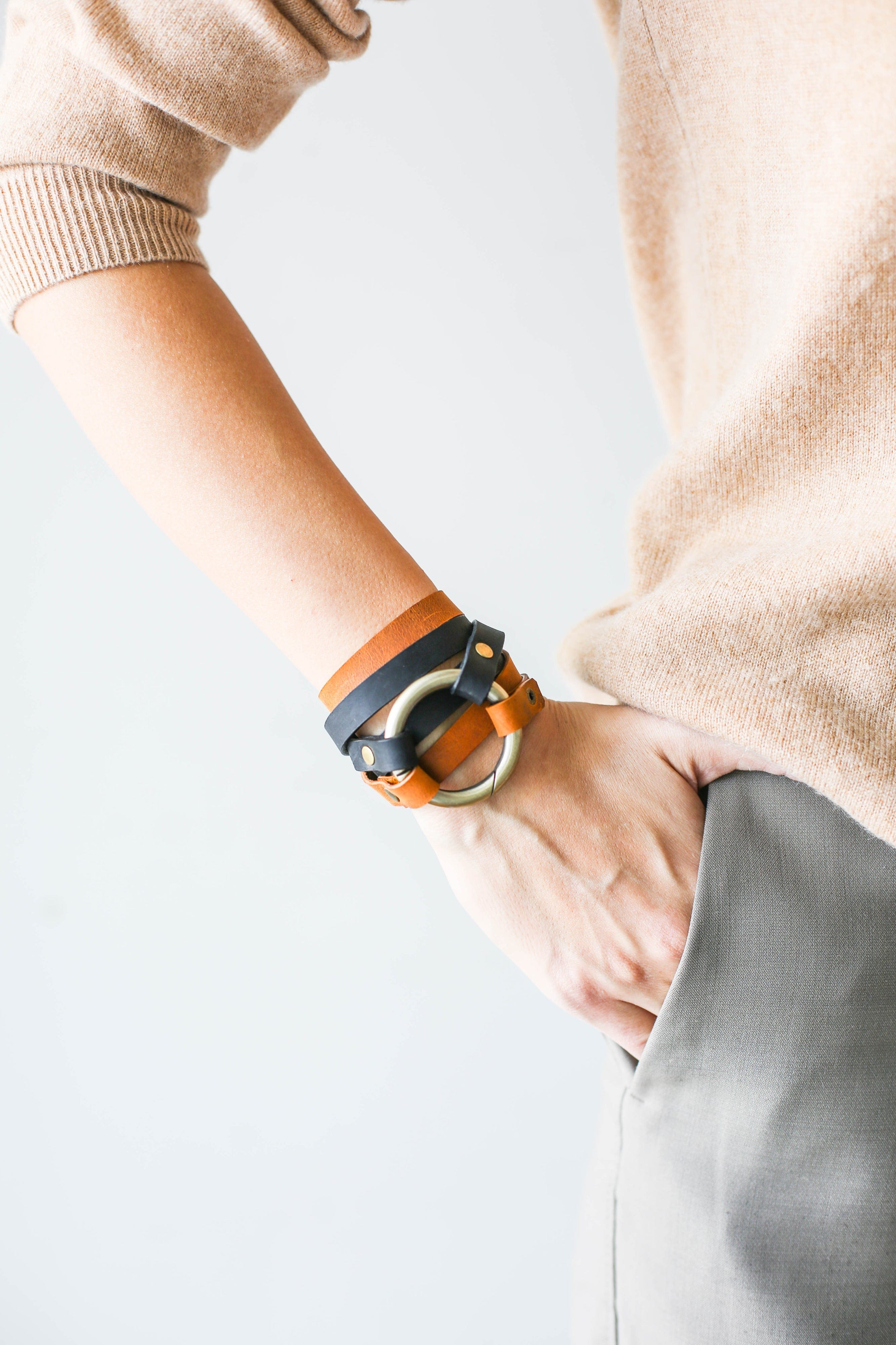 Dual Black & Brown Leather Bracelet