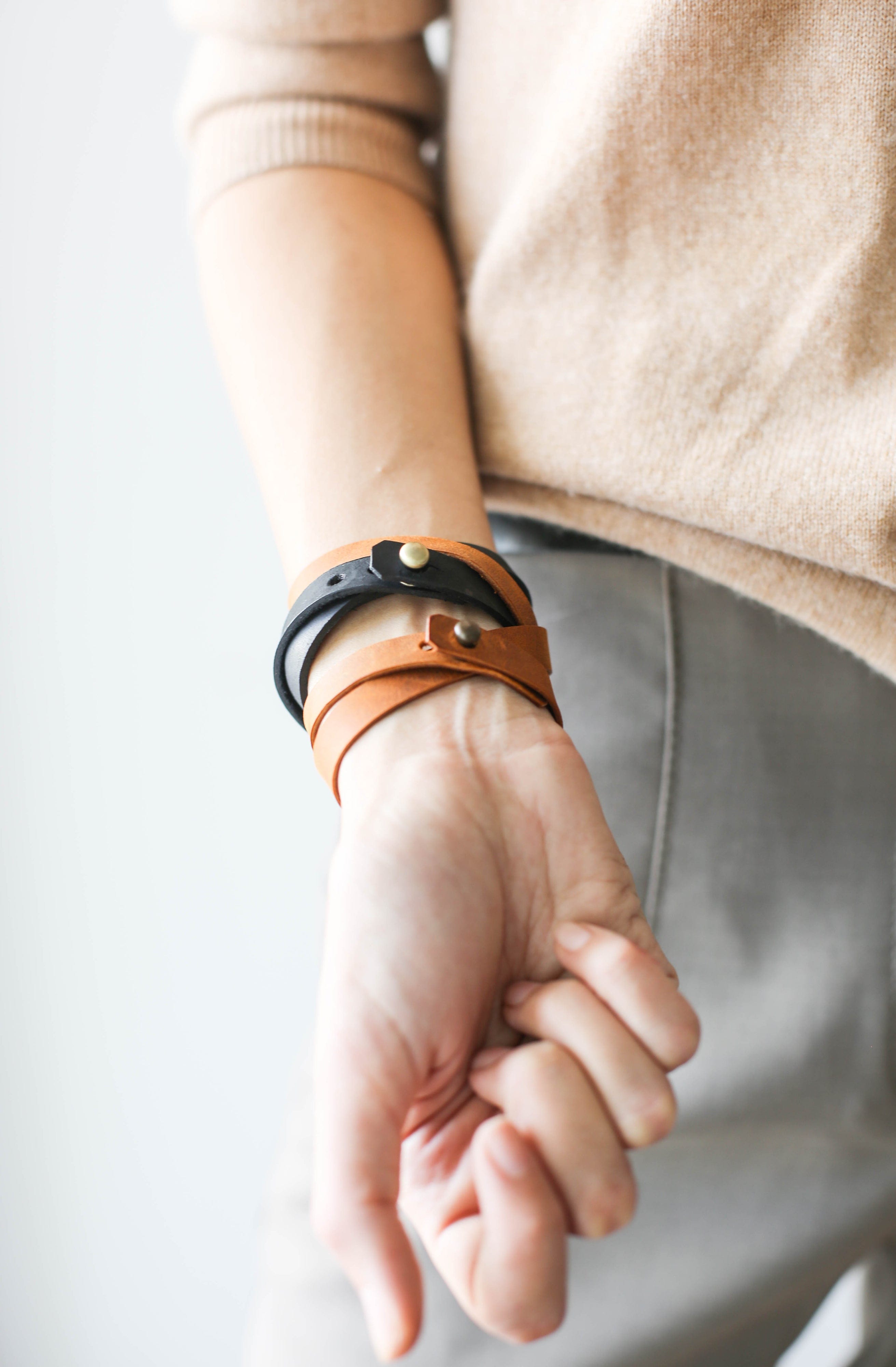 Dual Black & Brown Leather Bracelet