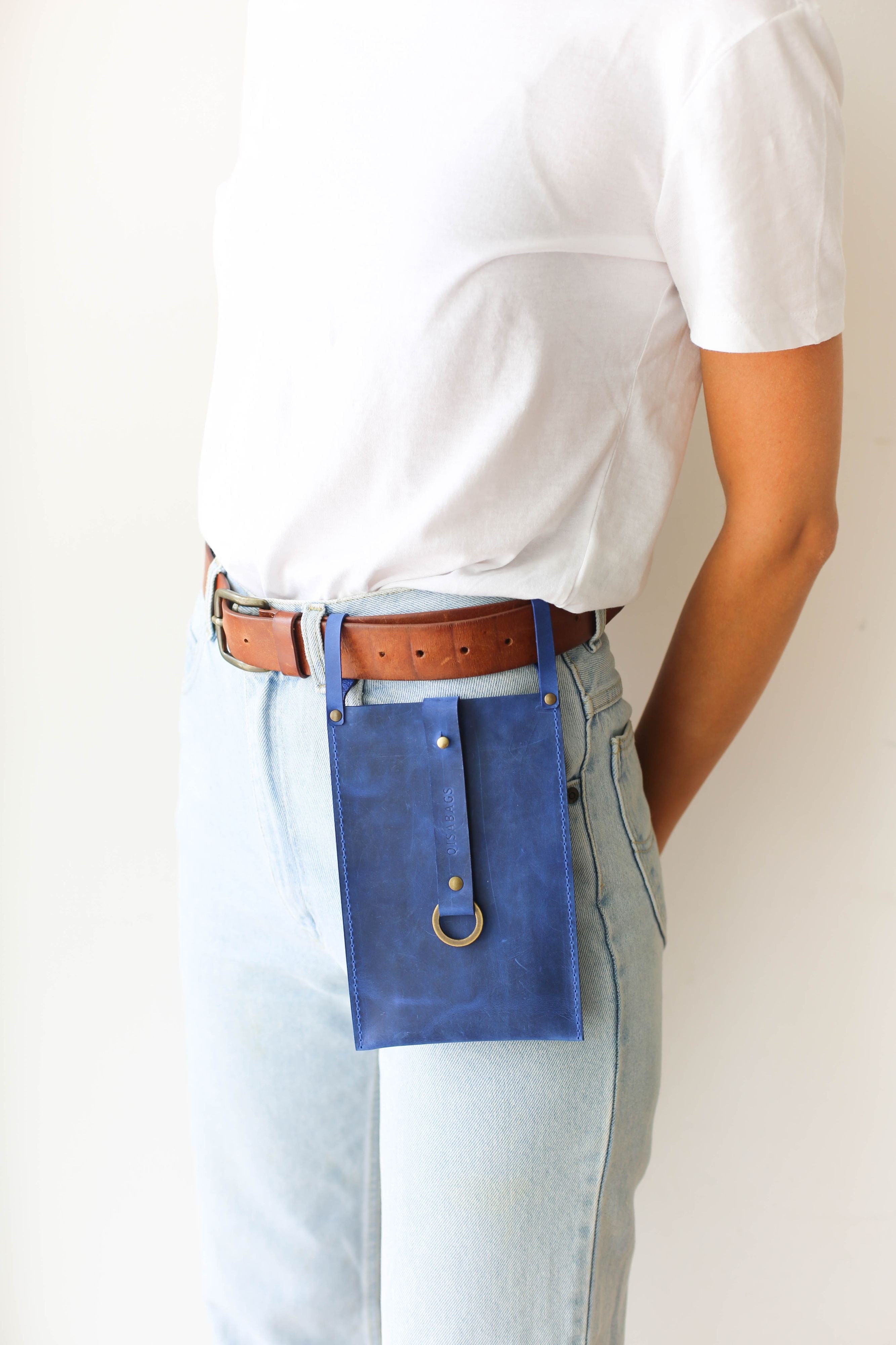 Electric Blue Leather Phone Bag