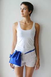 Blue leather fanny pack