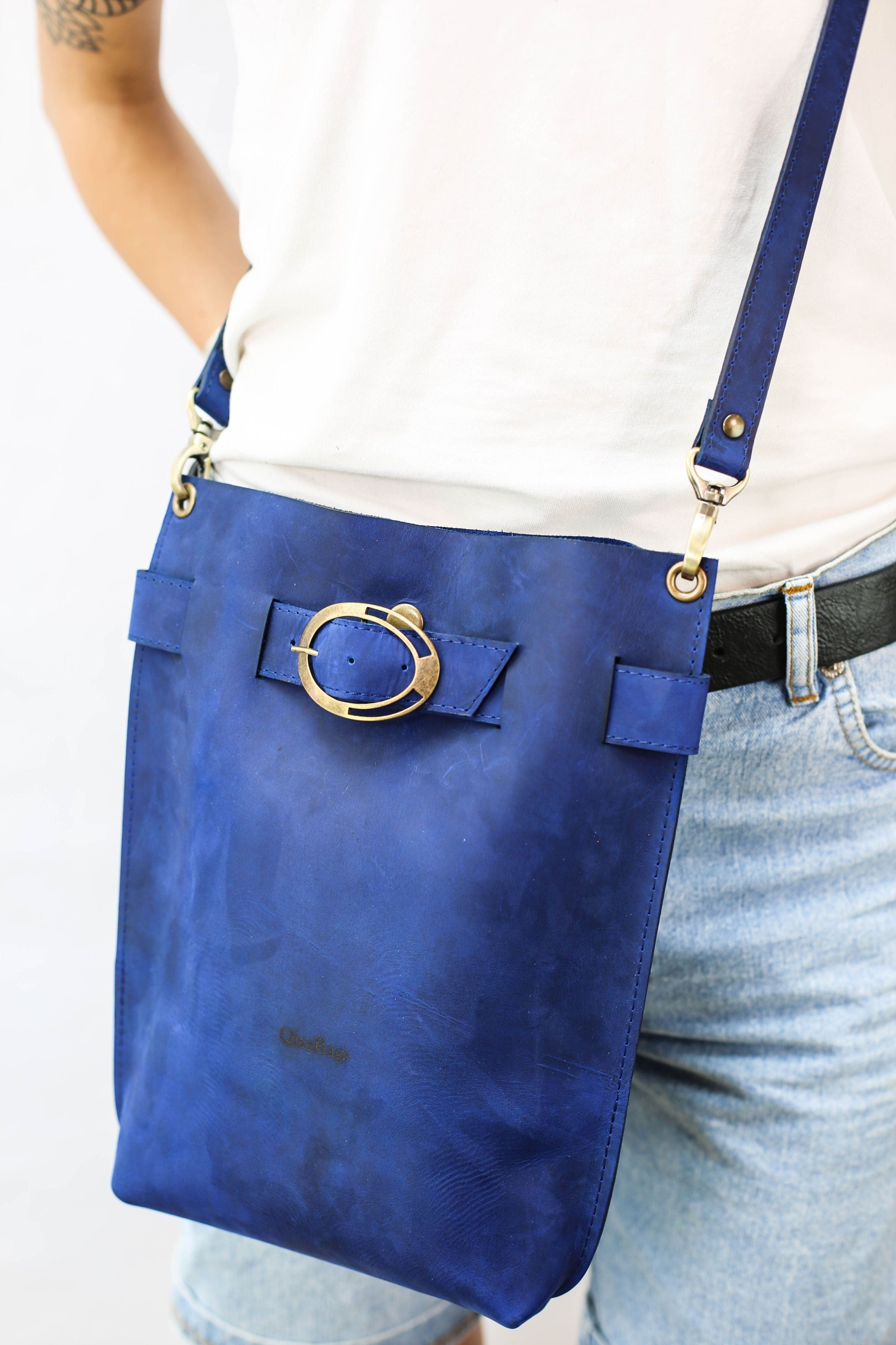 Electric blue leather bag