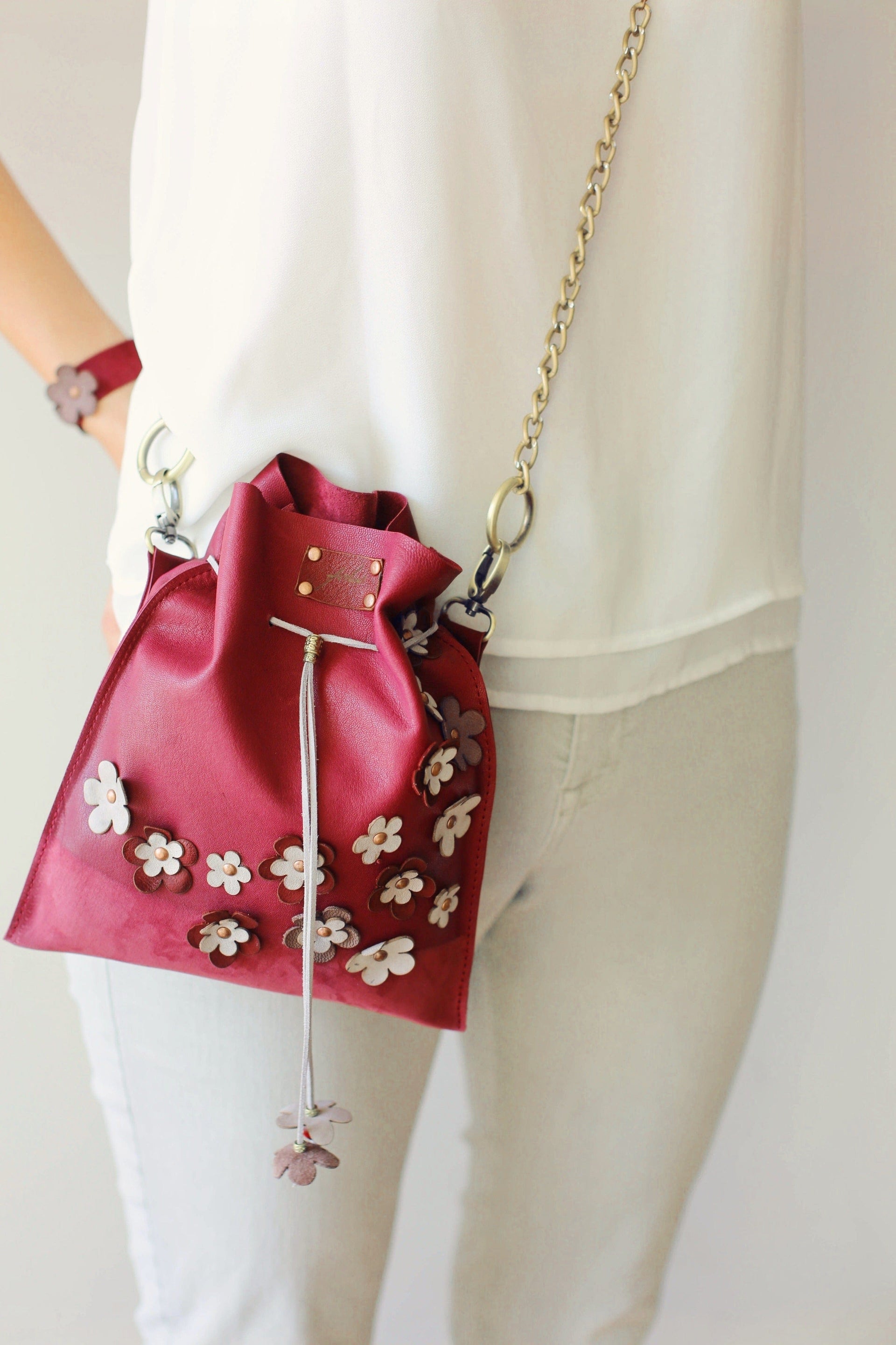 Leather Bag with Flowers