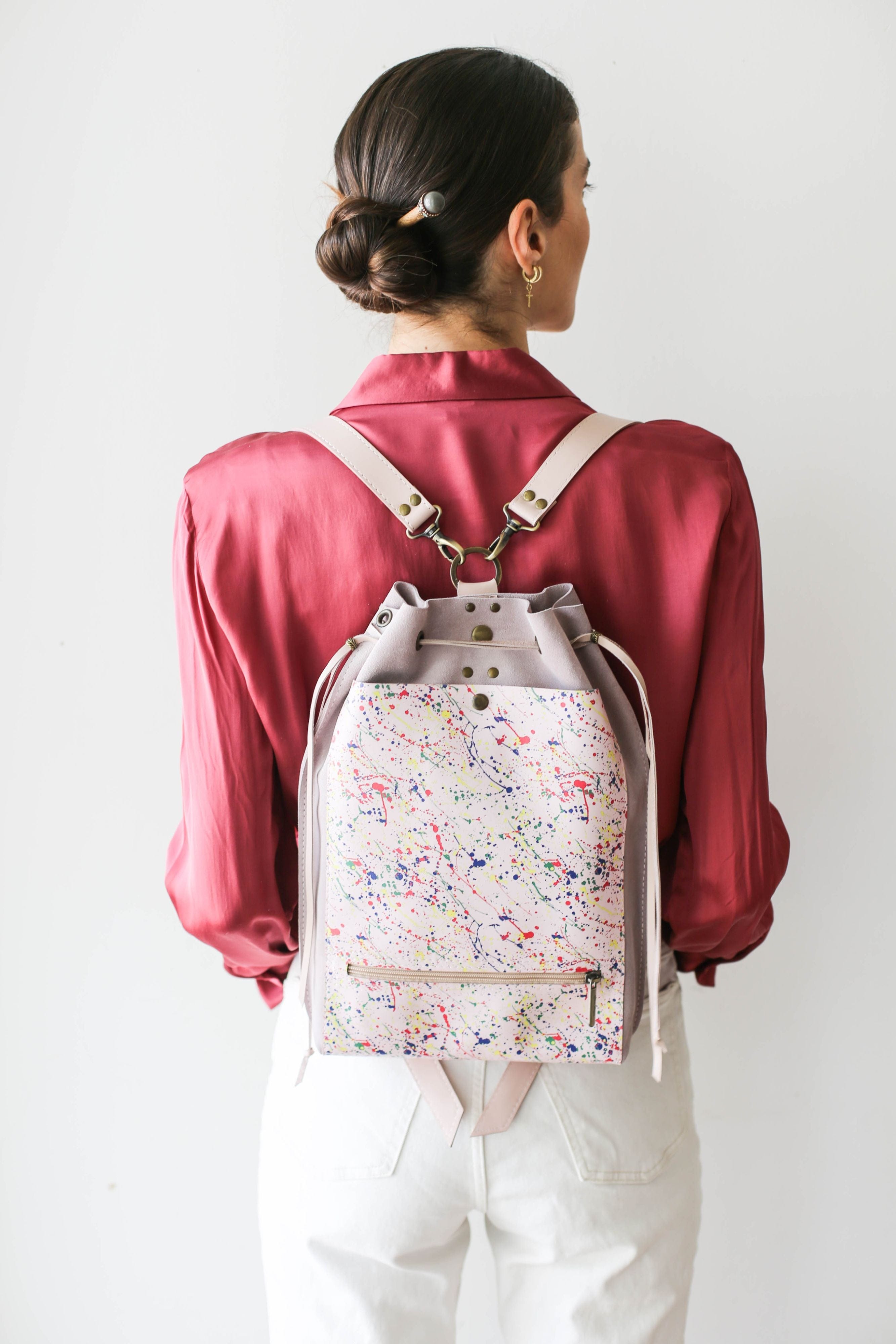 gray designer backpack purse 31954274320561