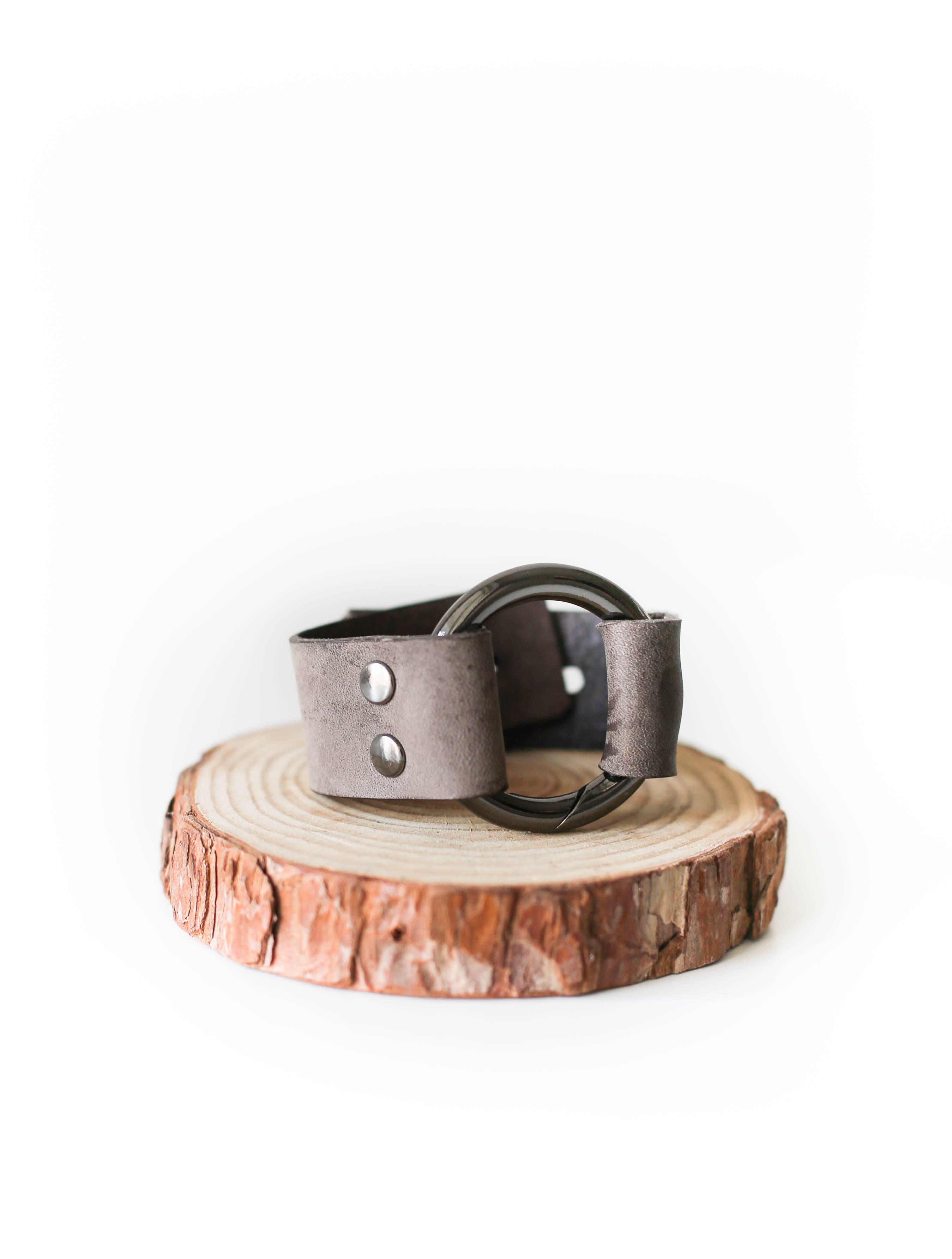 Gray Leather cuff bracelet for women