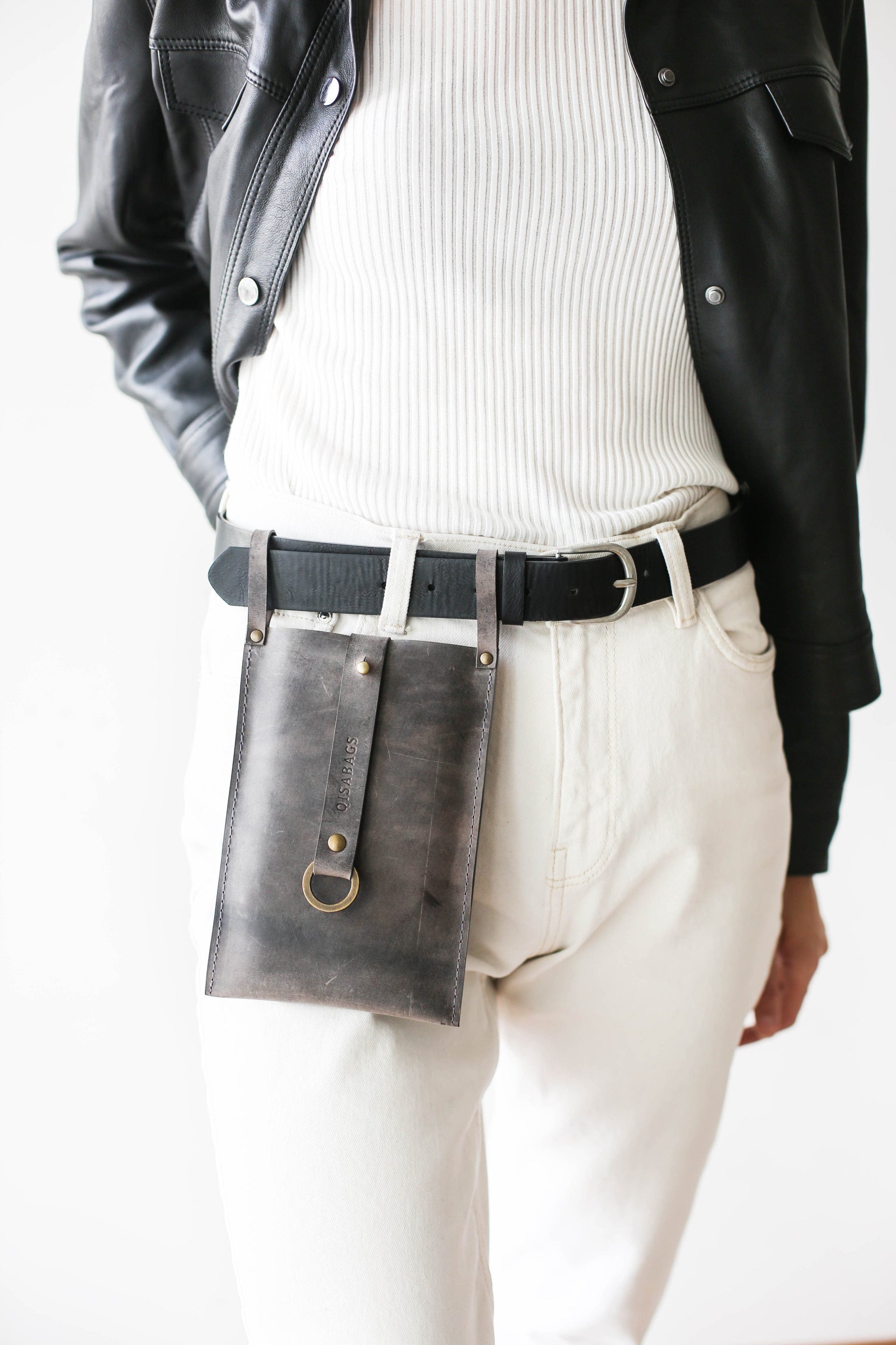 Leather waist bag for phone