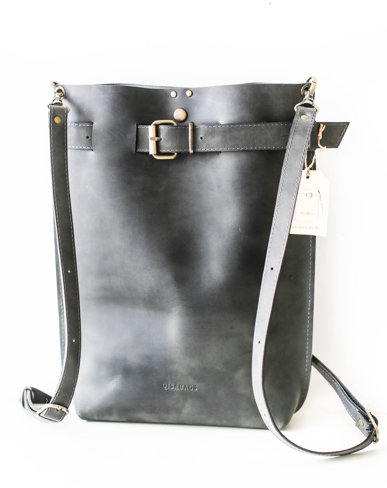 Gray Medium Leather Backpack