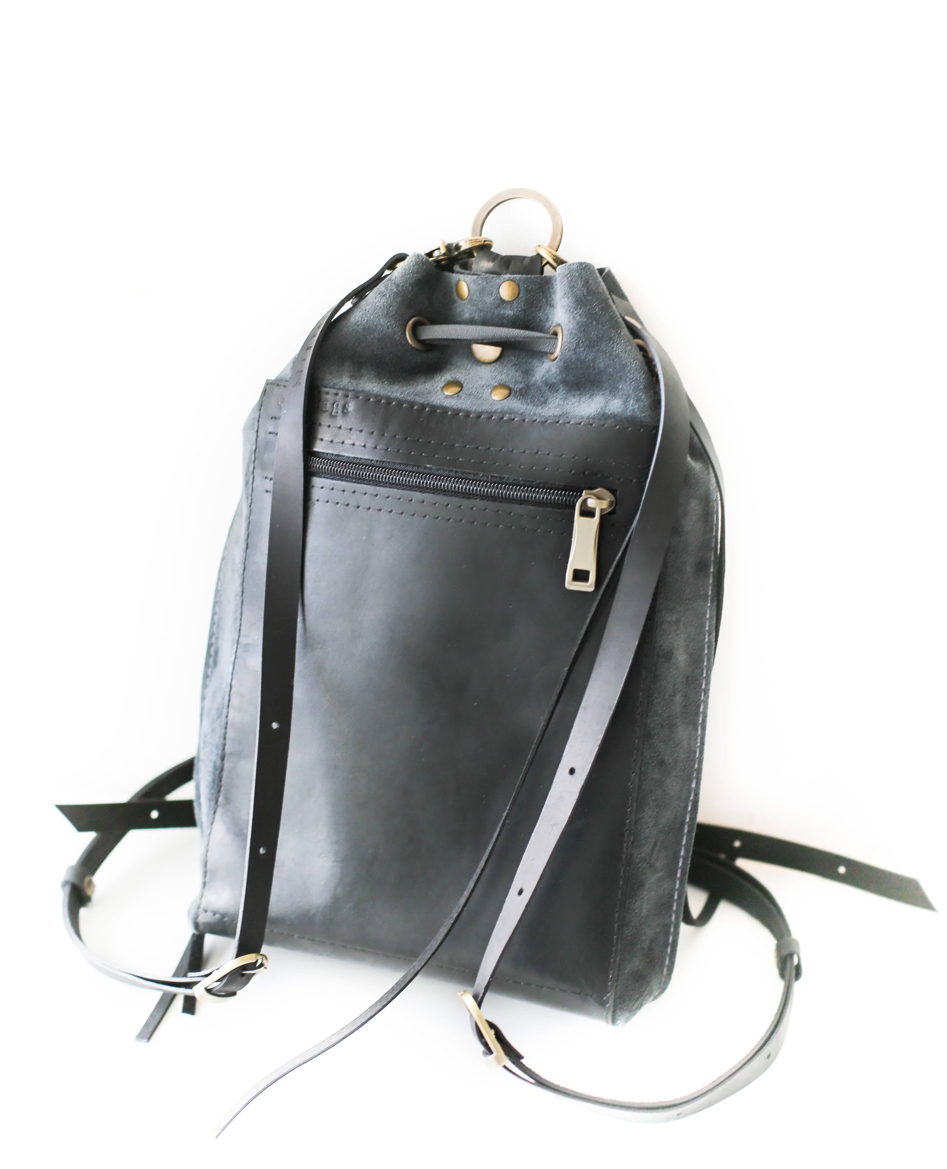 Gray Suede Leather Backpack Purse