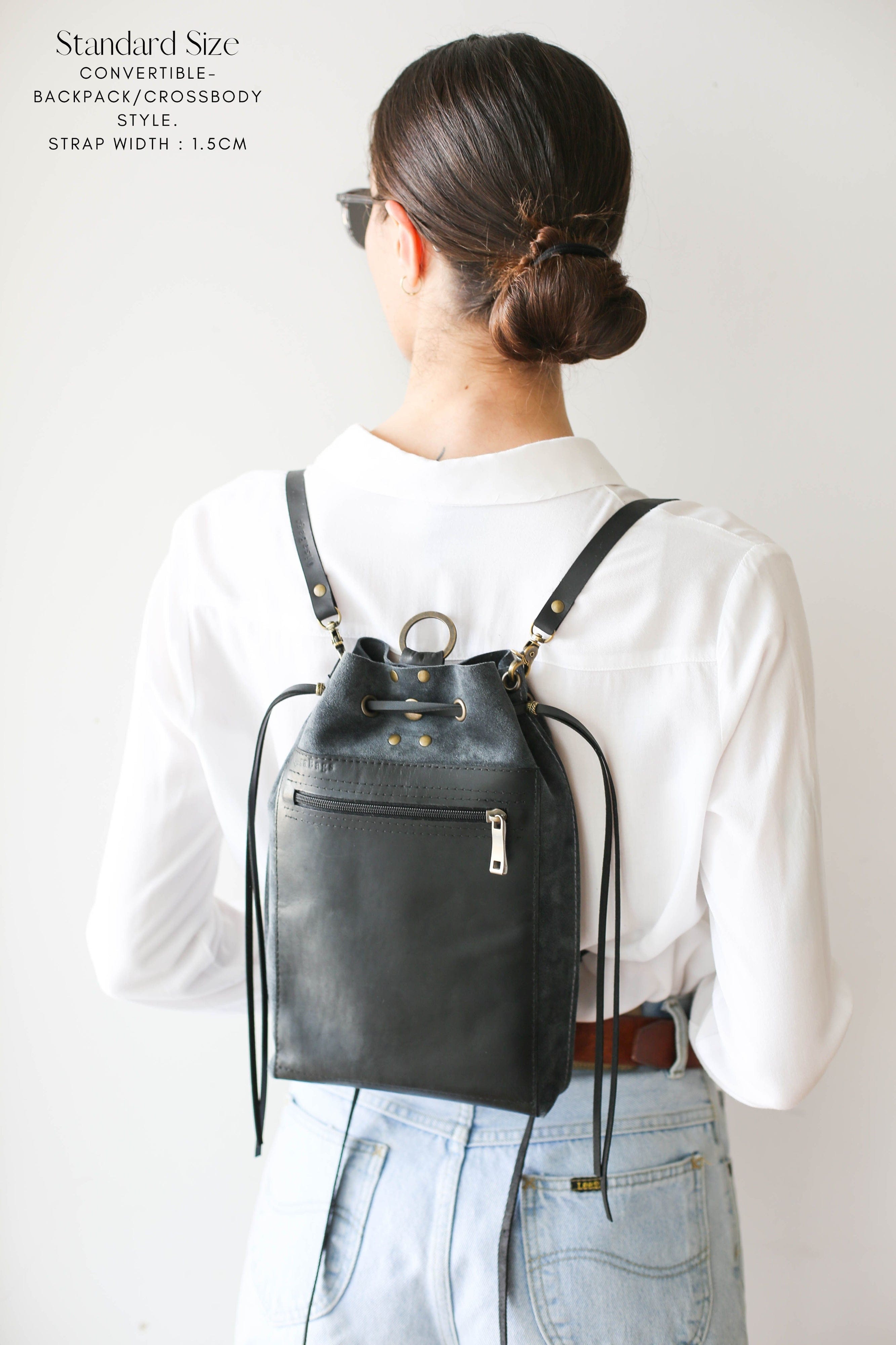 Gray Suede Leather Backpack Purse