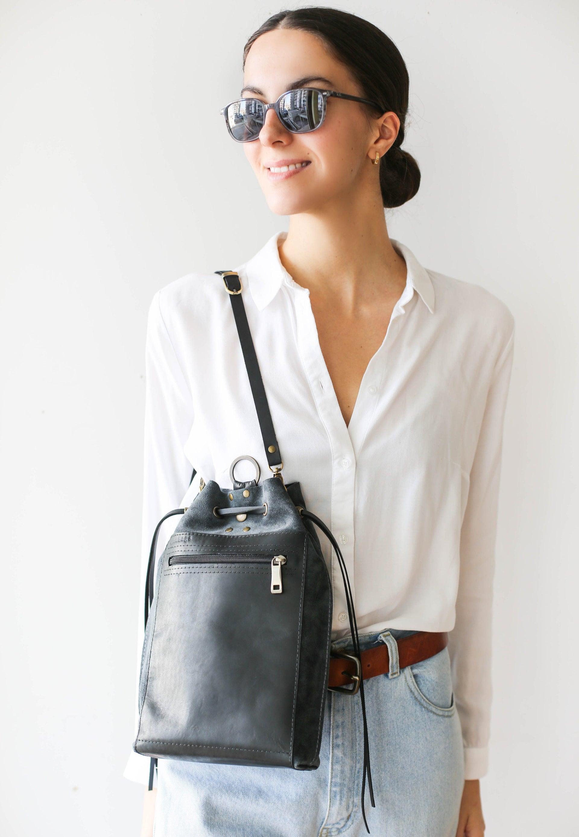 Gray Leather Backpack for Women