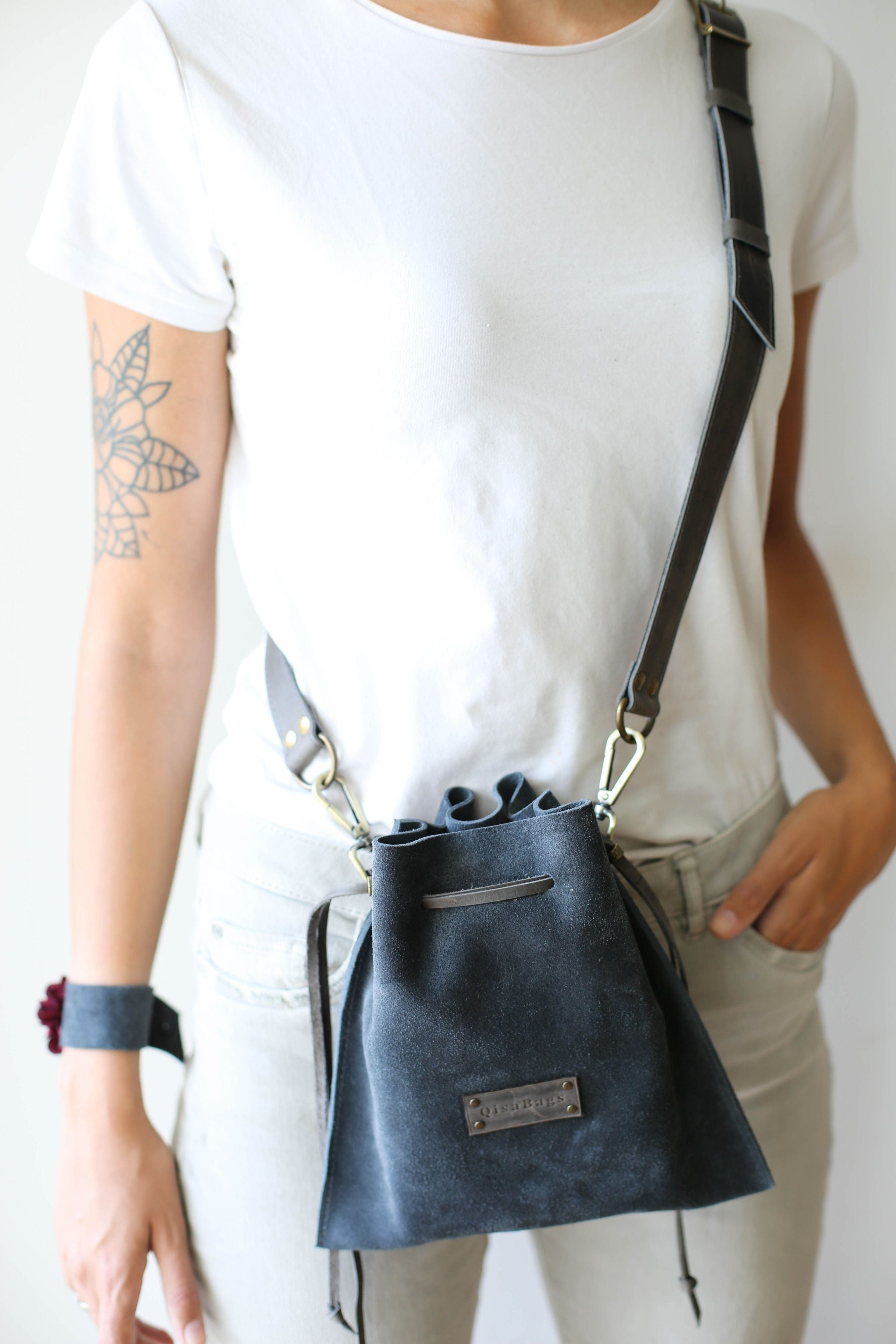 Gray Suede Handbag