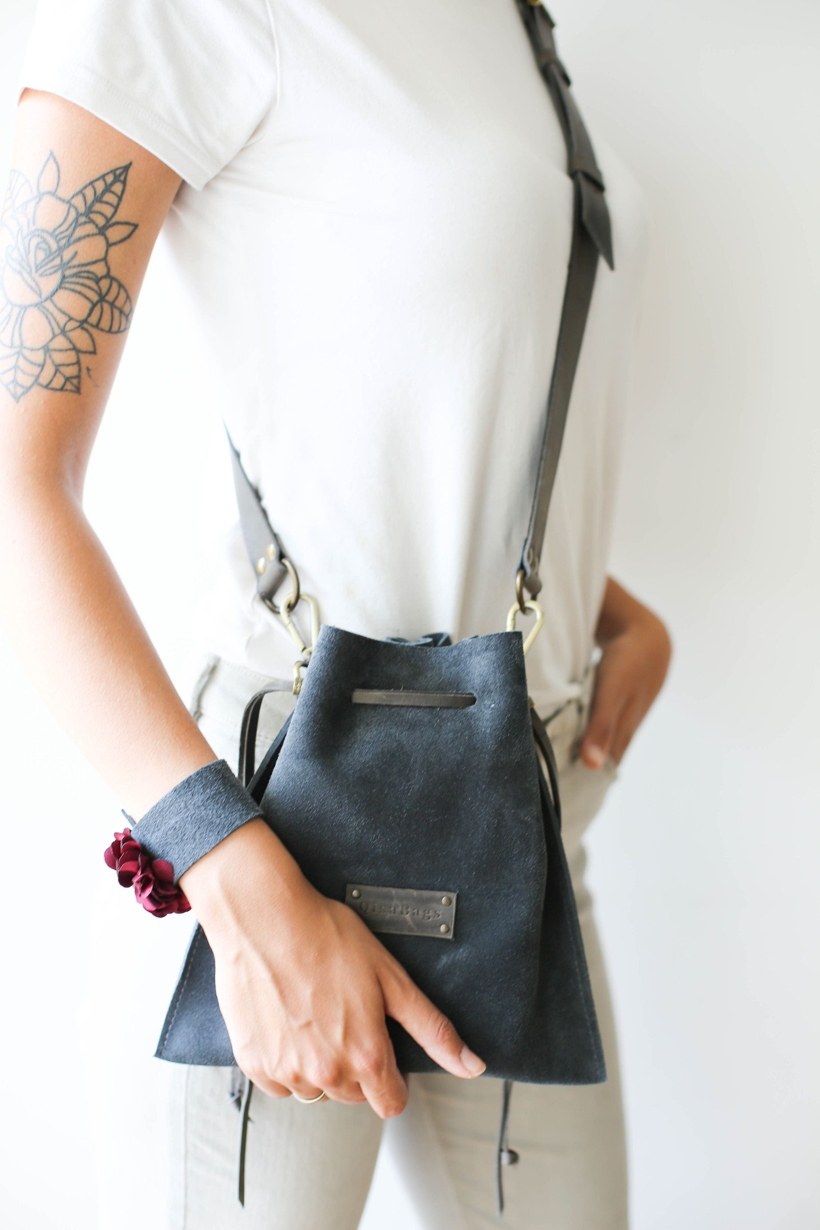 Gray Suede Cross Body Bag for women