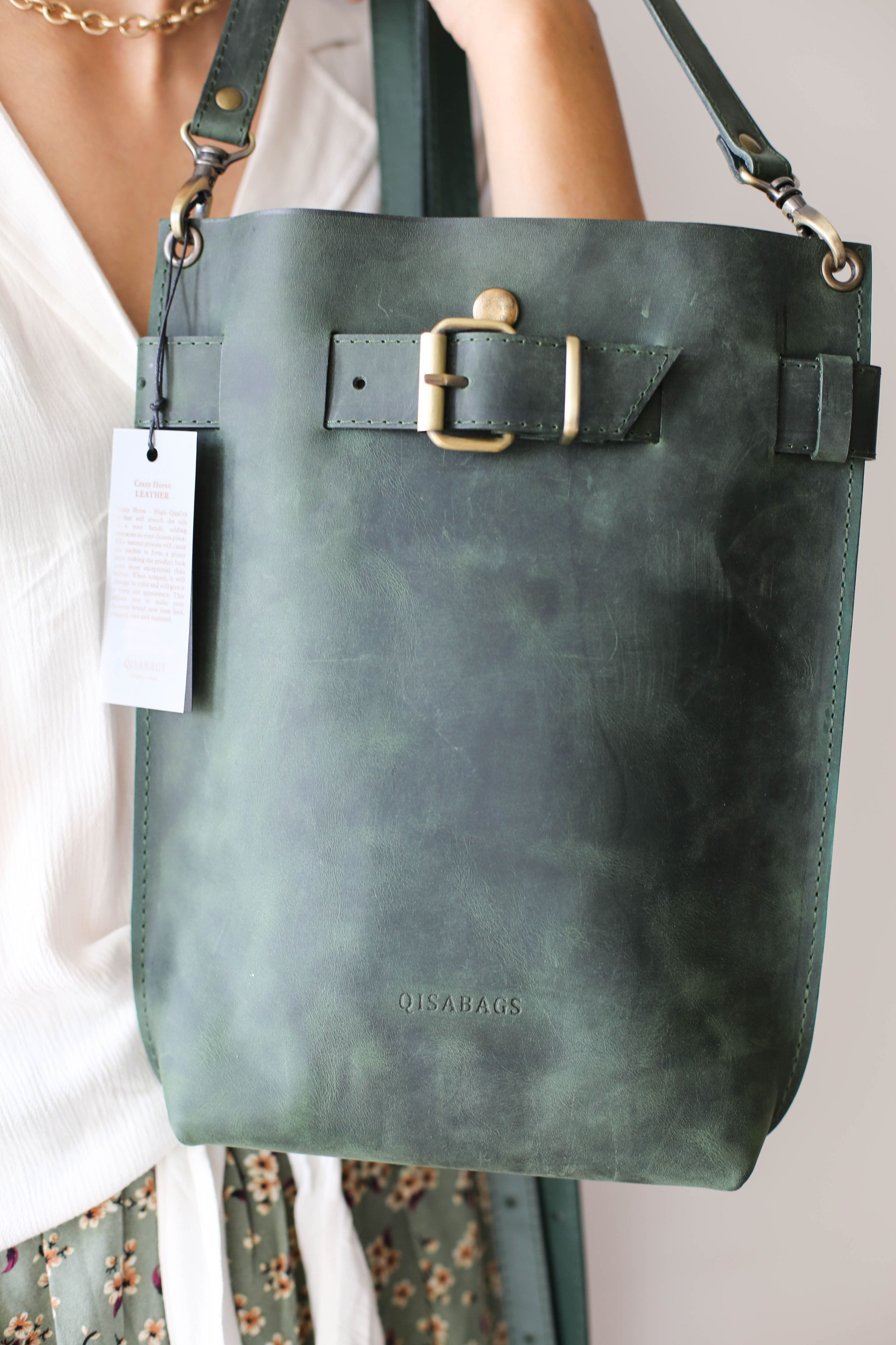 Green leather backpack purse best sale