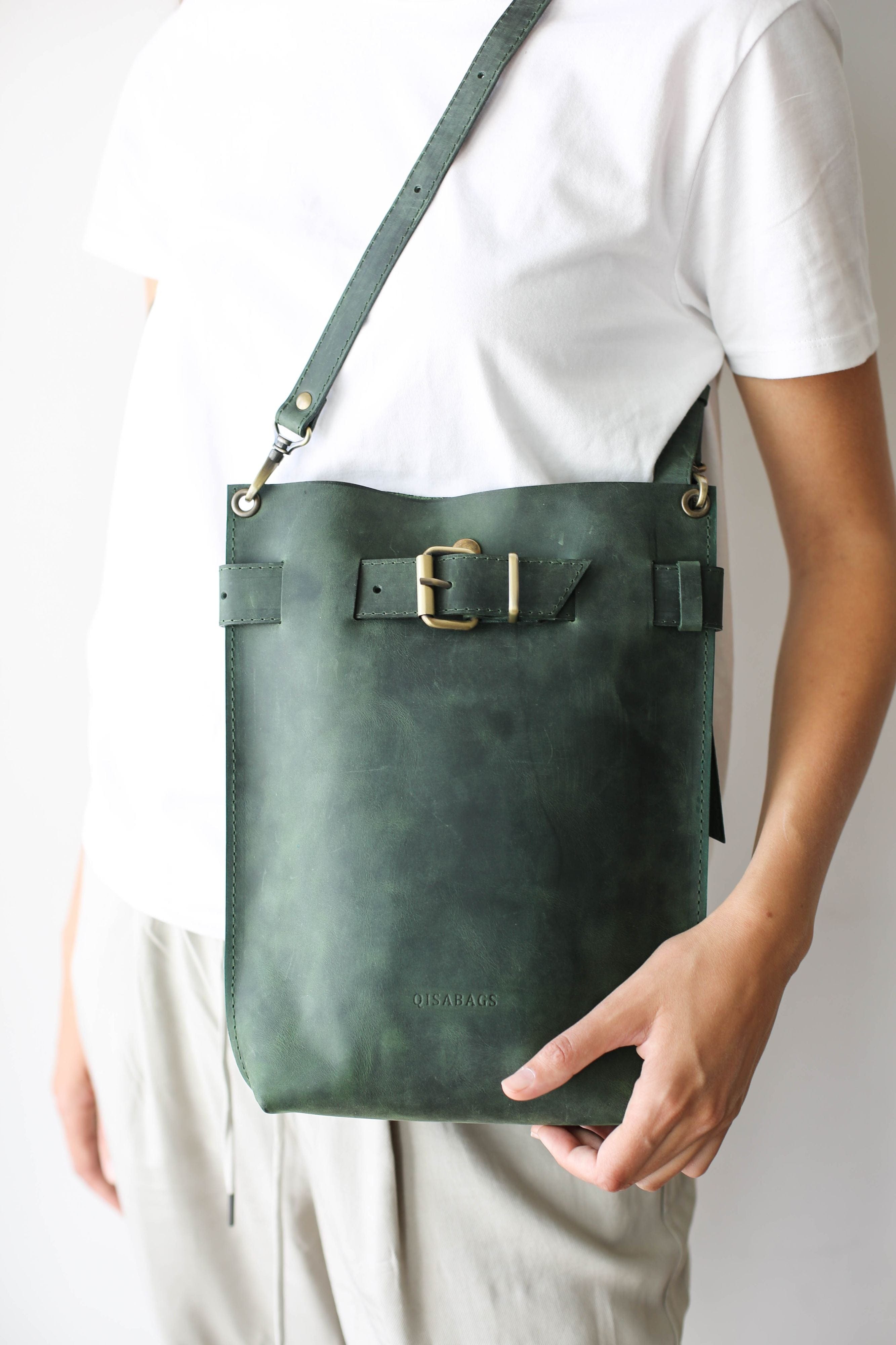 Green Leather Crossbody Bag