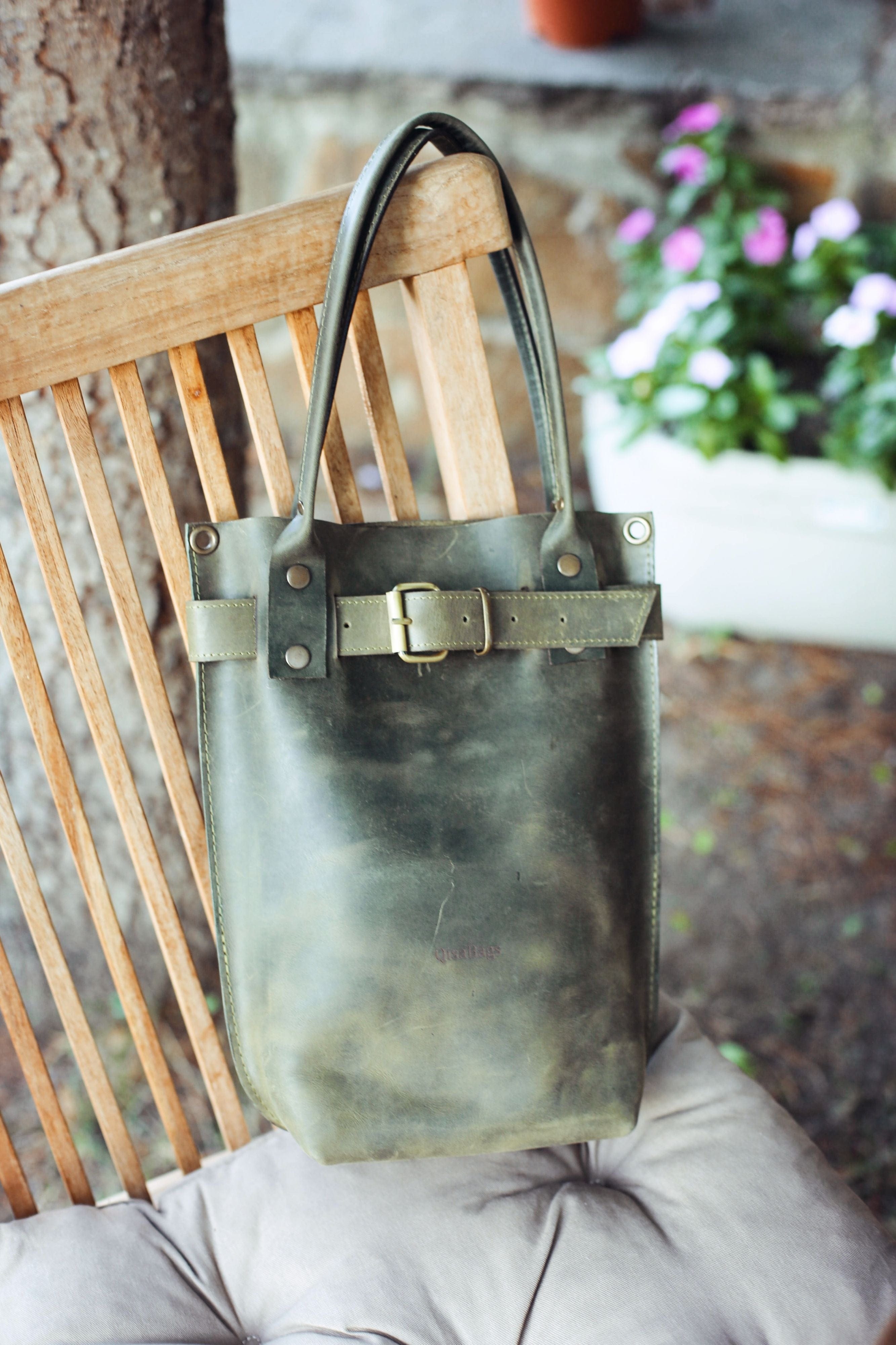 dark green leather crossbody bag