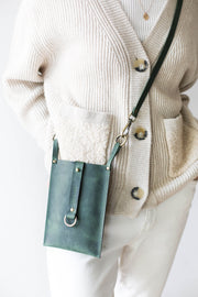 leather phone bag, green leather phone case