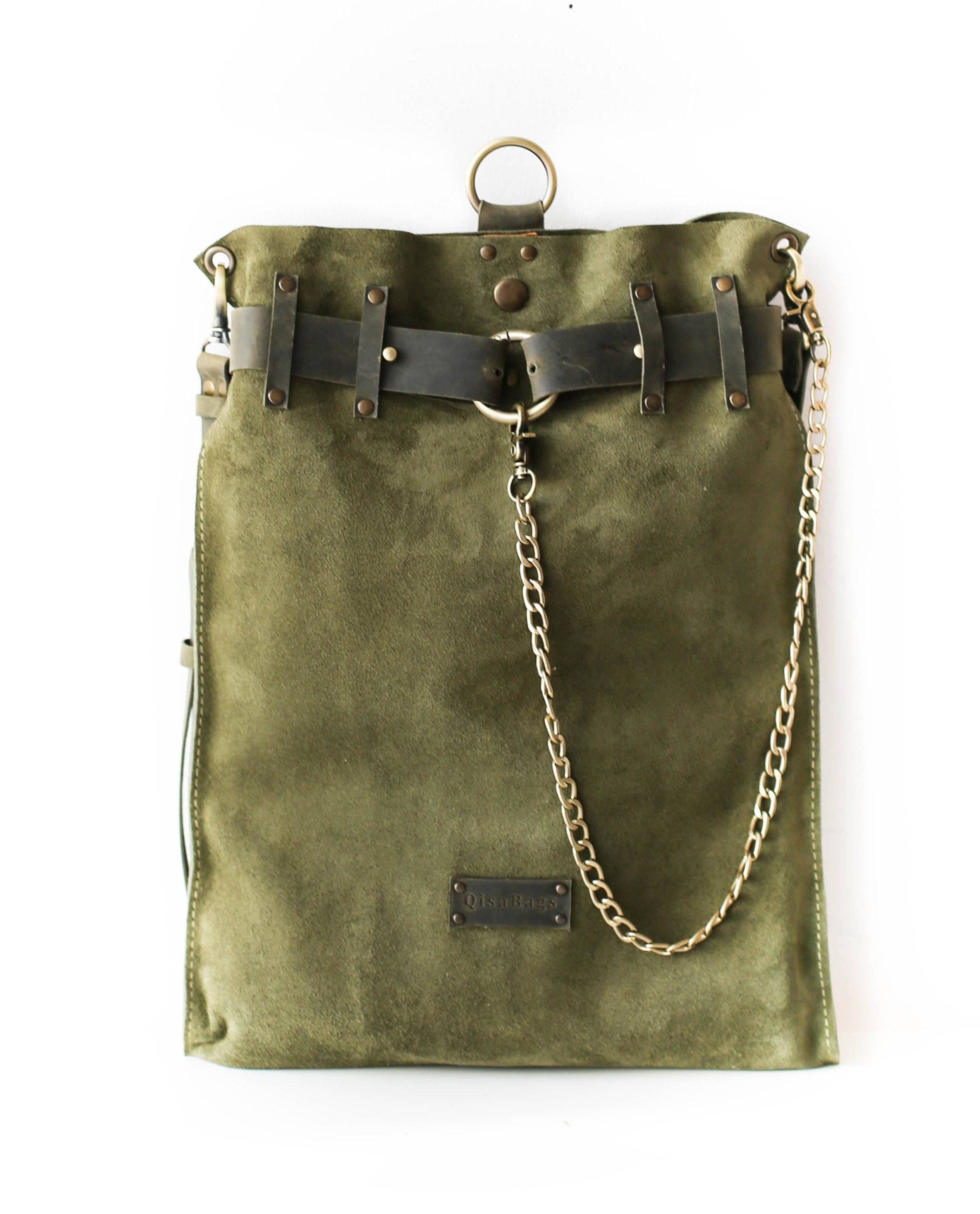 Green suede backpack best sale