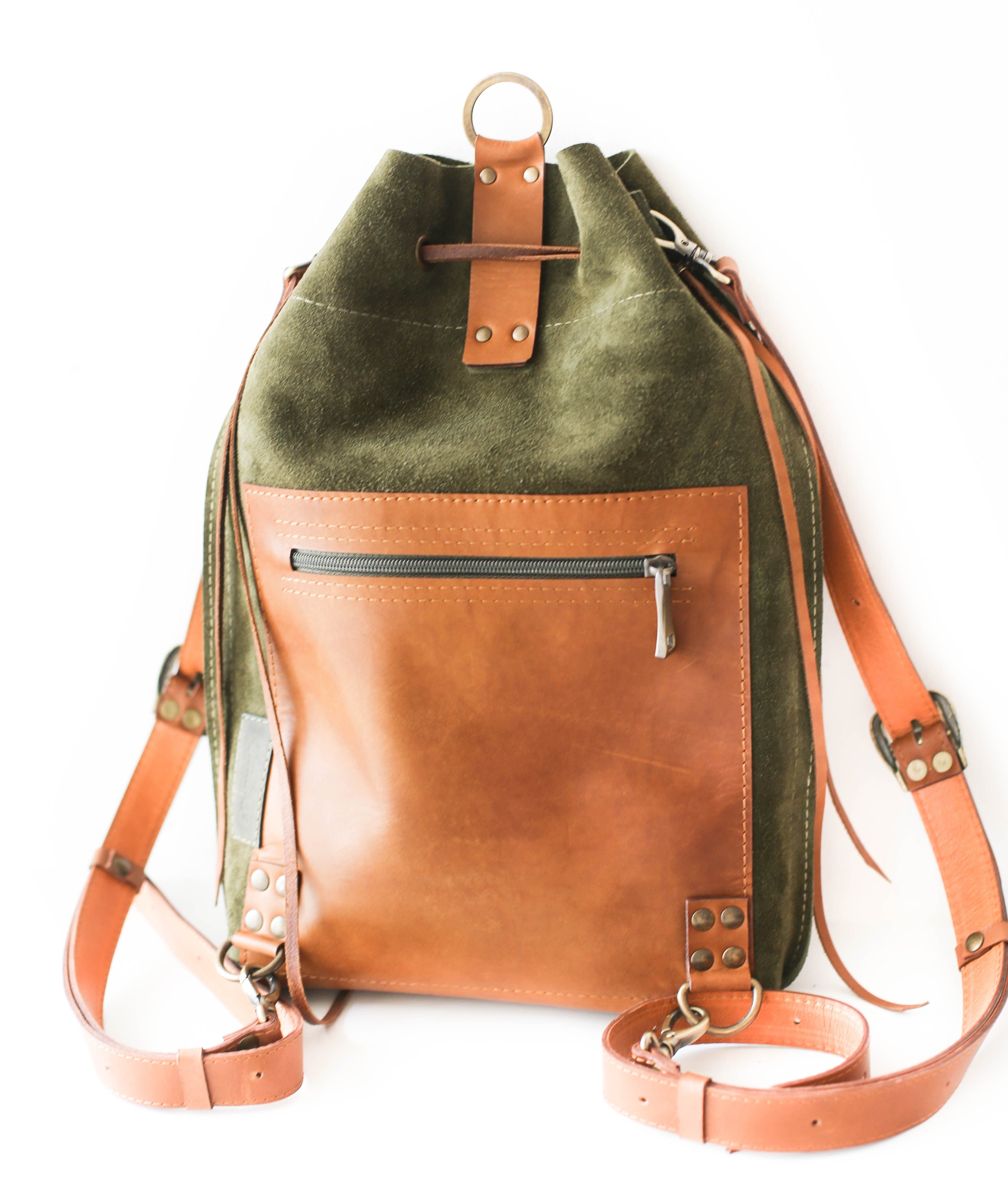 green suede leather backpack purse 30862818279601