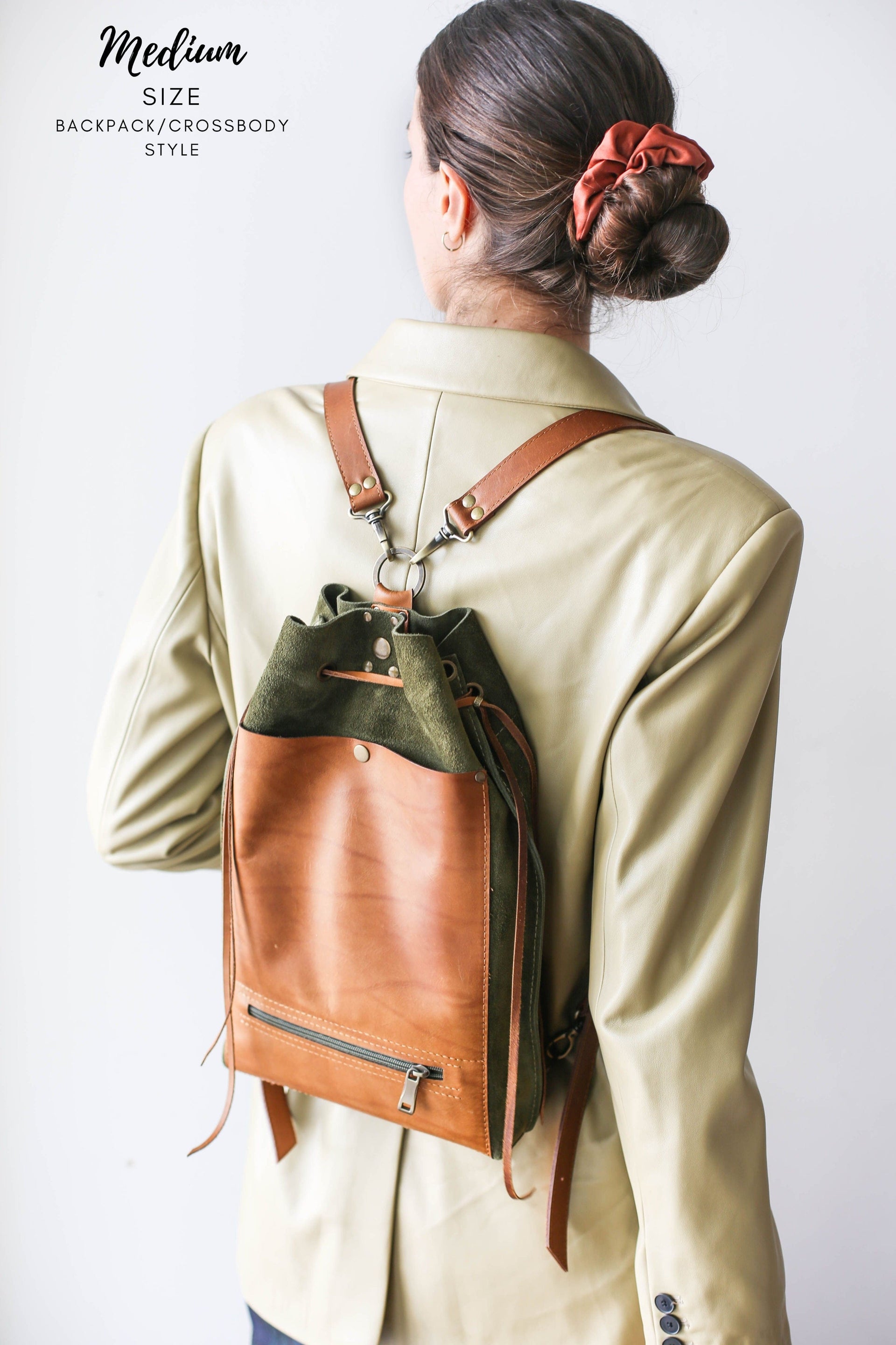 Suede-Trimmed Full-Grain Leather Backpack