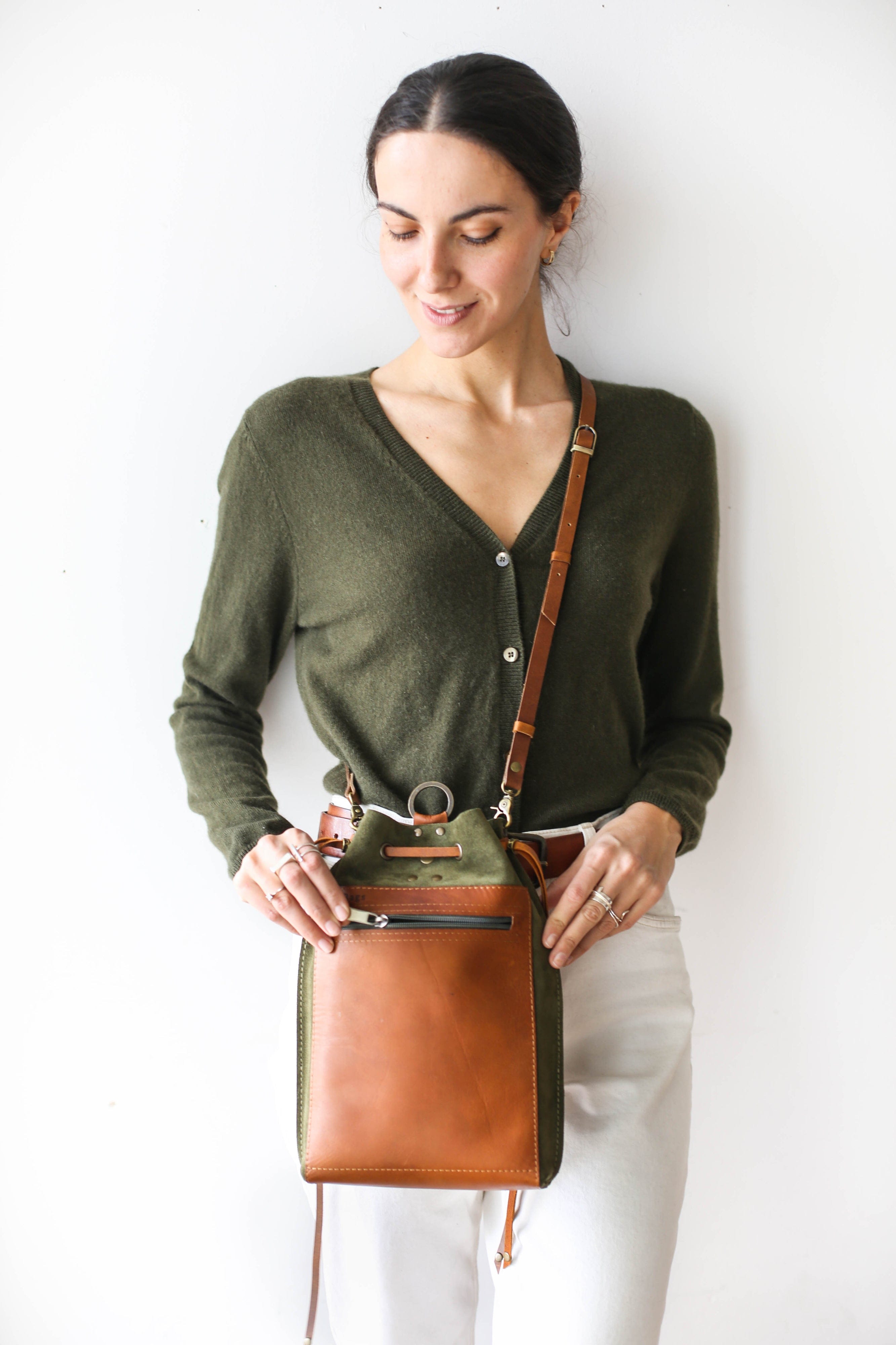 green suede bag