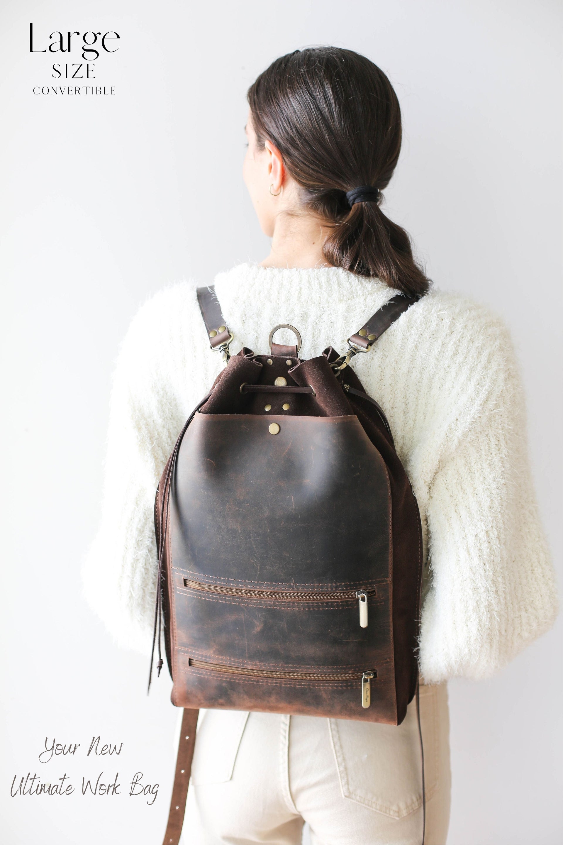 Large leather backpack for women