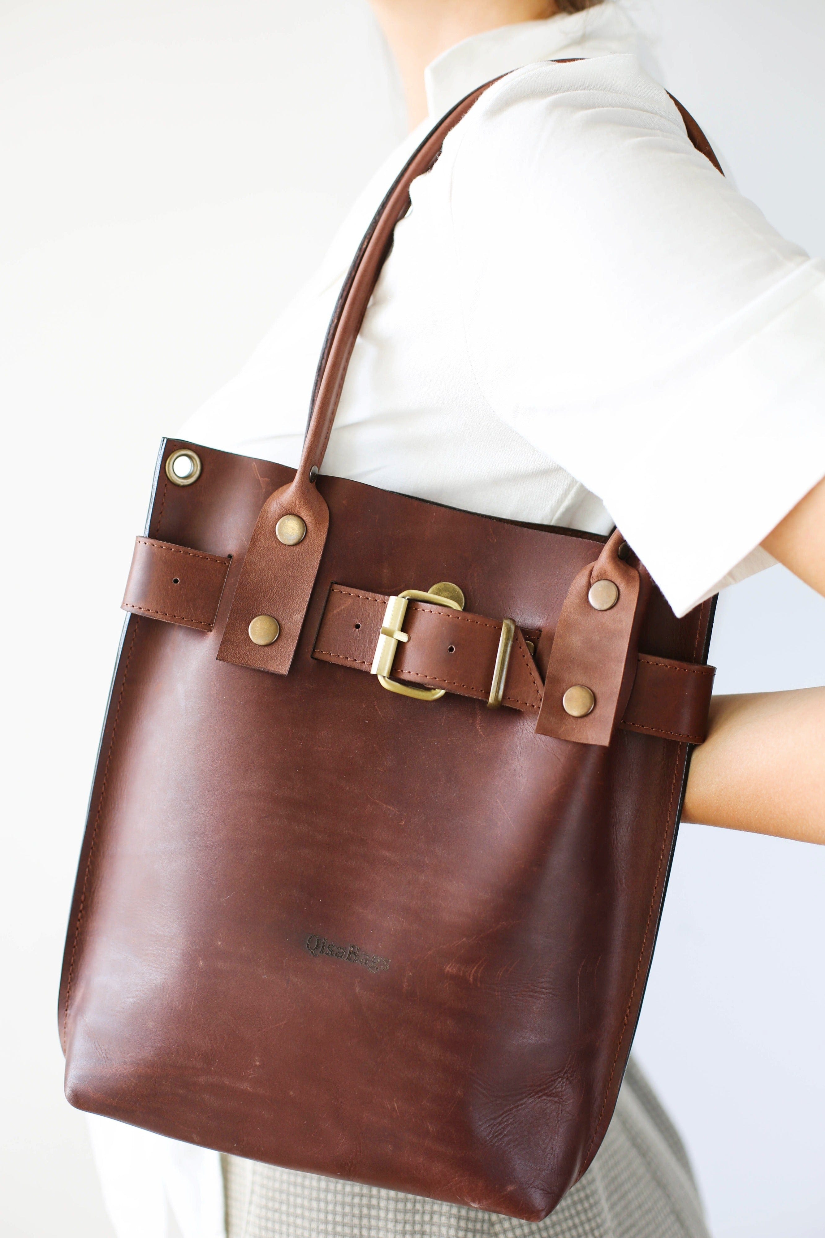 Brown leather handbag