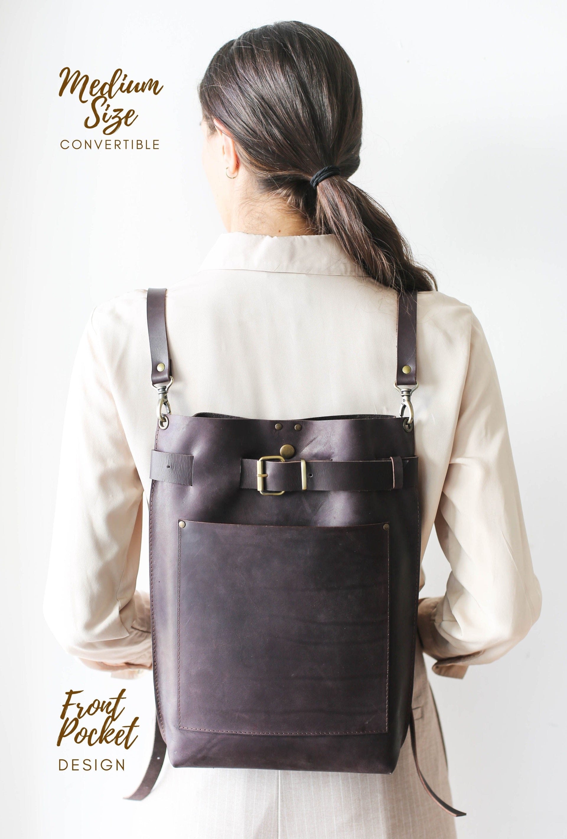 Womens Brown Leather Backpack
