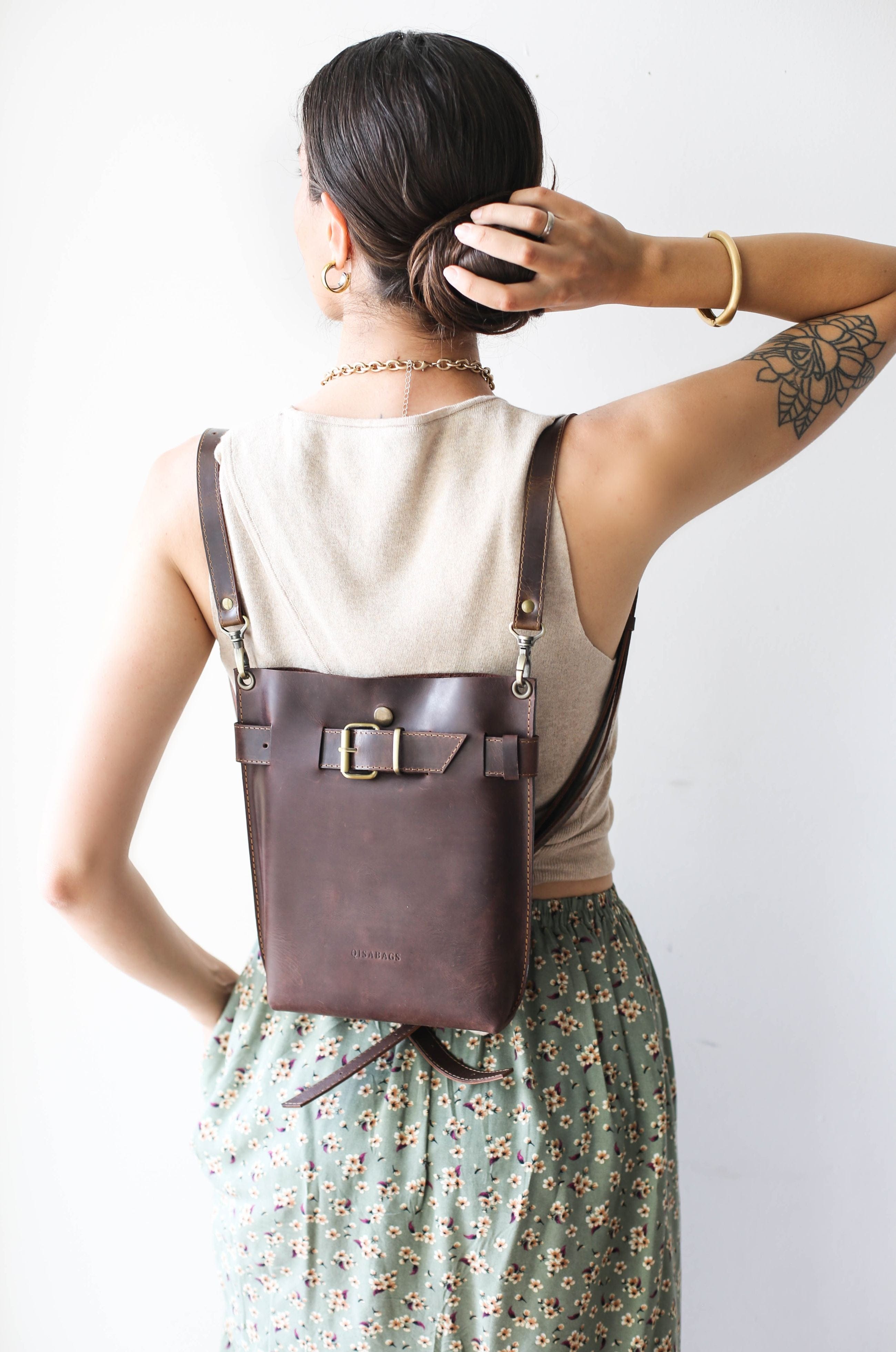 small leather backpack