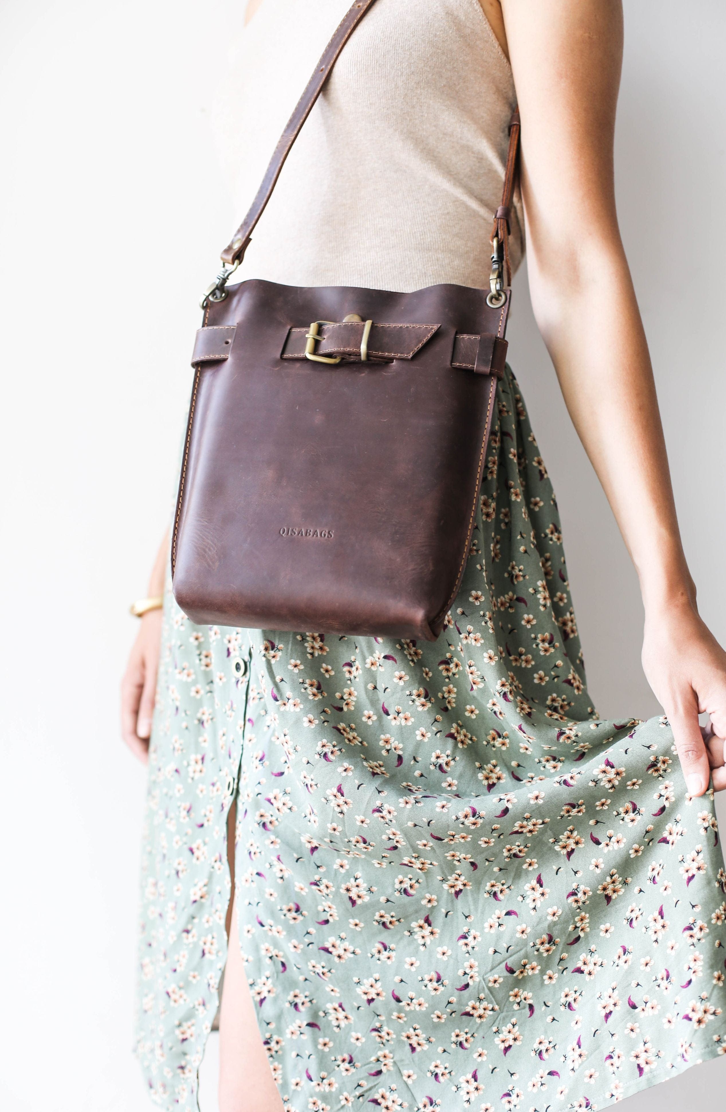 Handmade Dark Brown Leather Bag - QisaBags