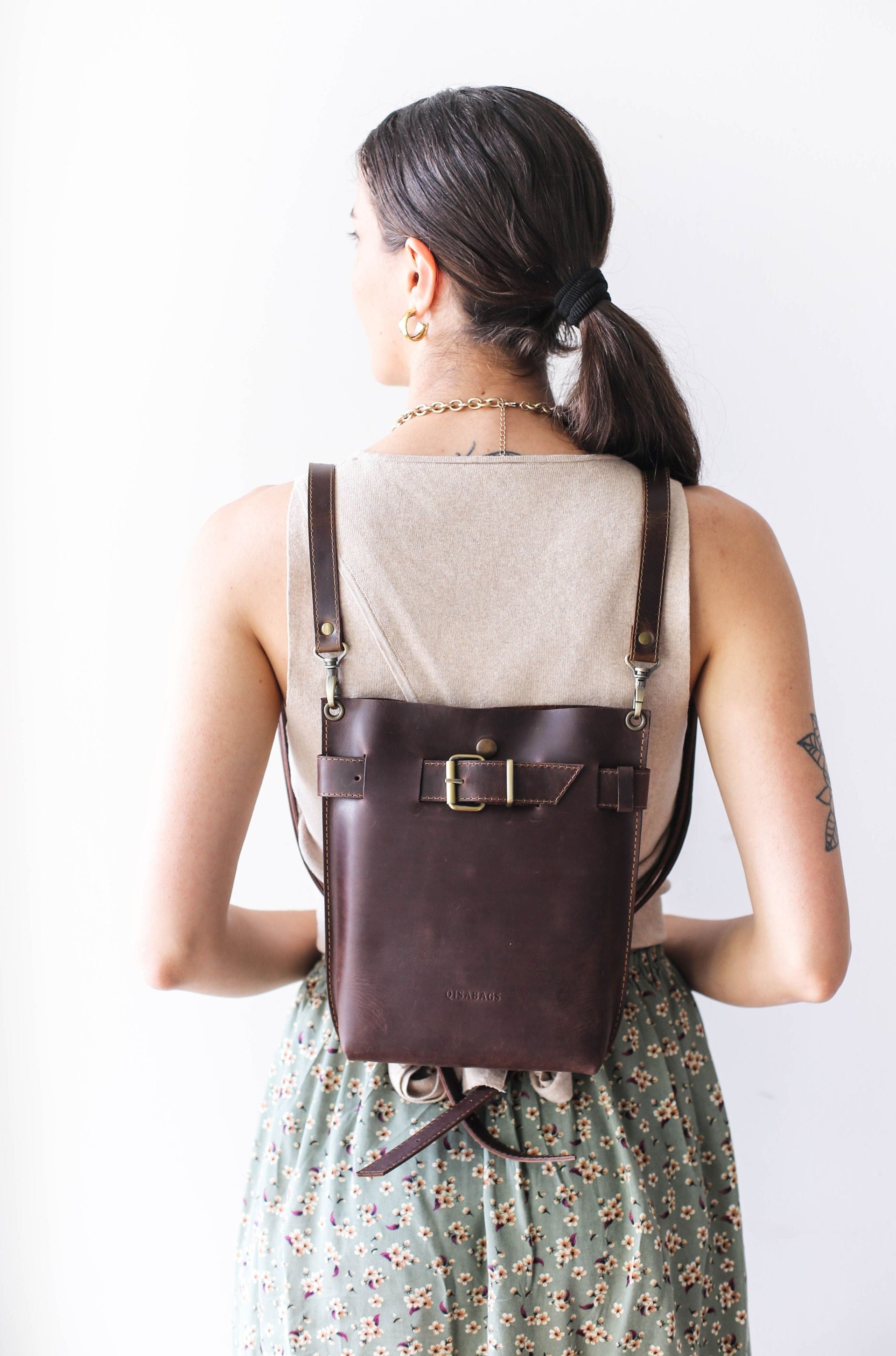 Brown Convertible leather Backpack