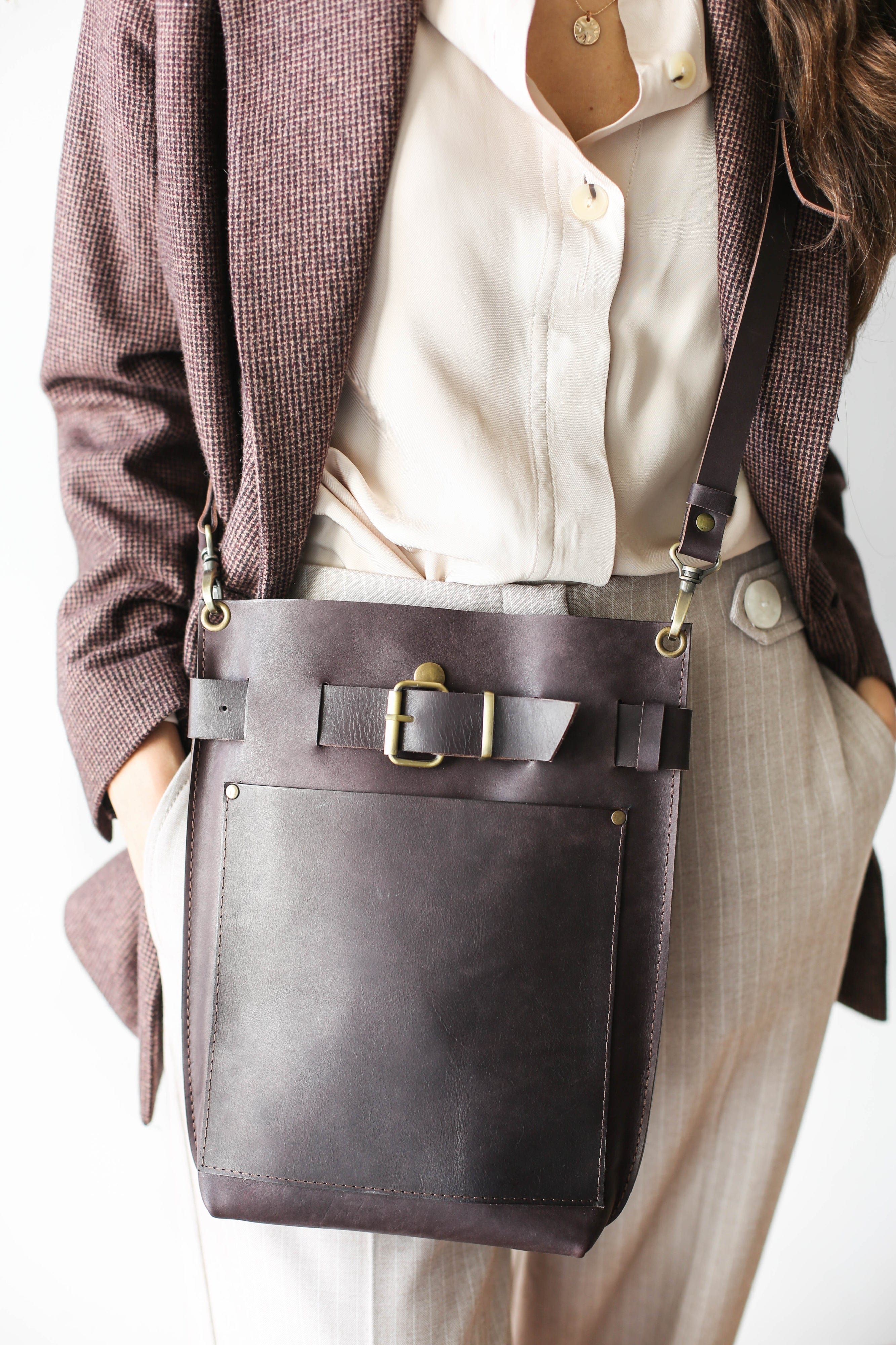 Brown leather cross body bag