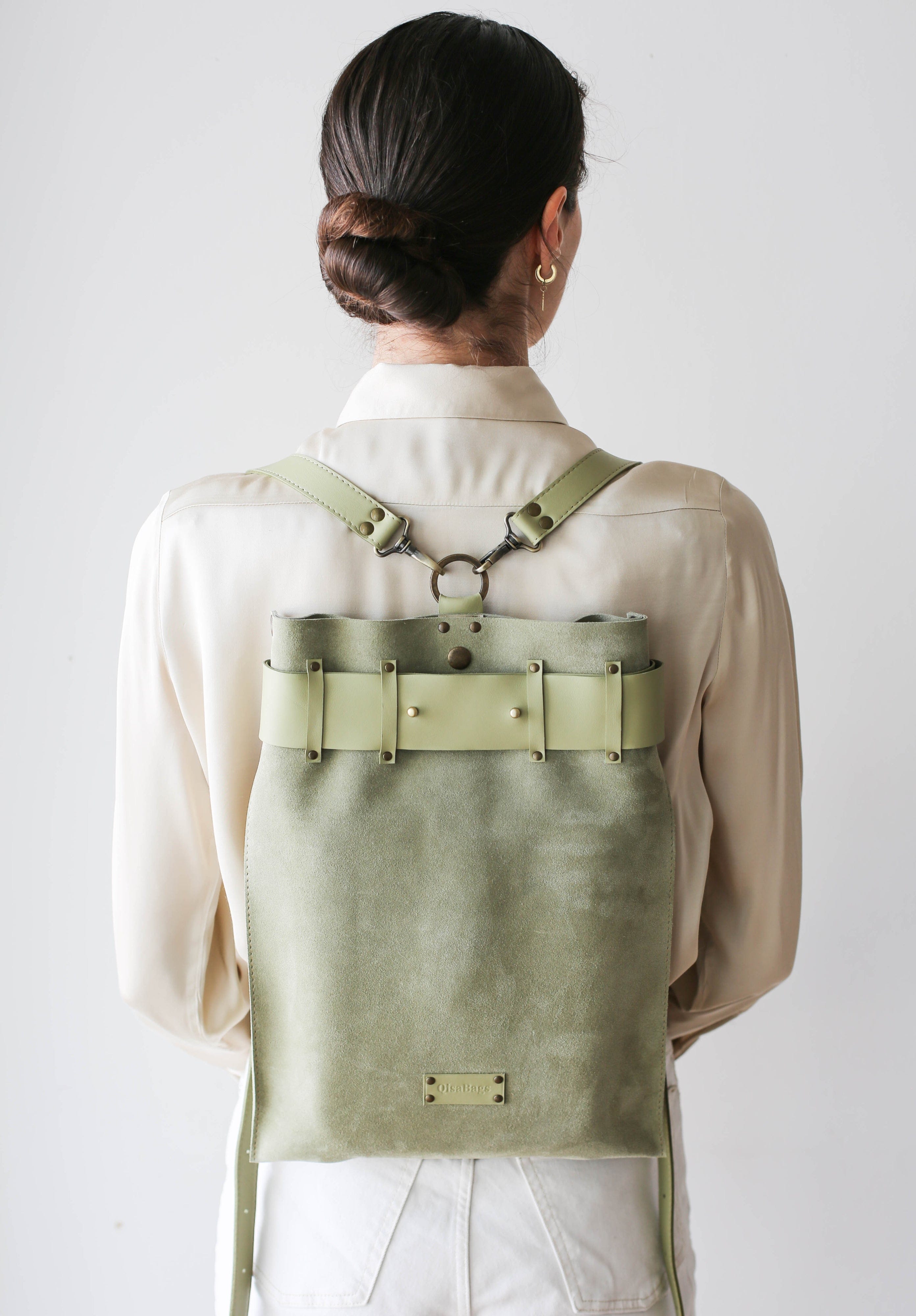 Olive green backpack purse sale