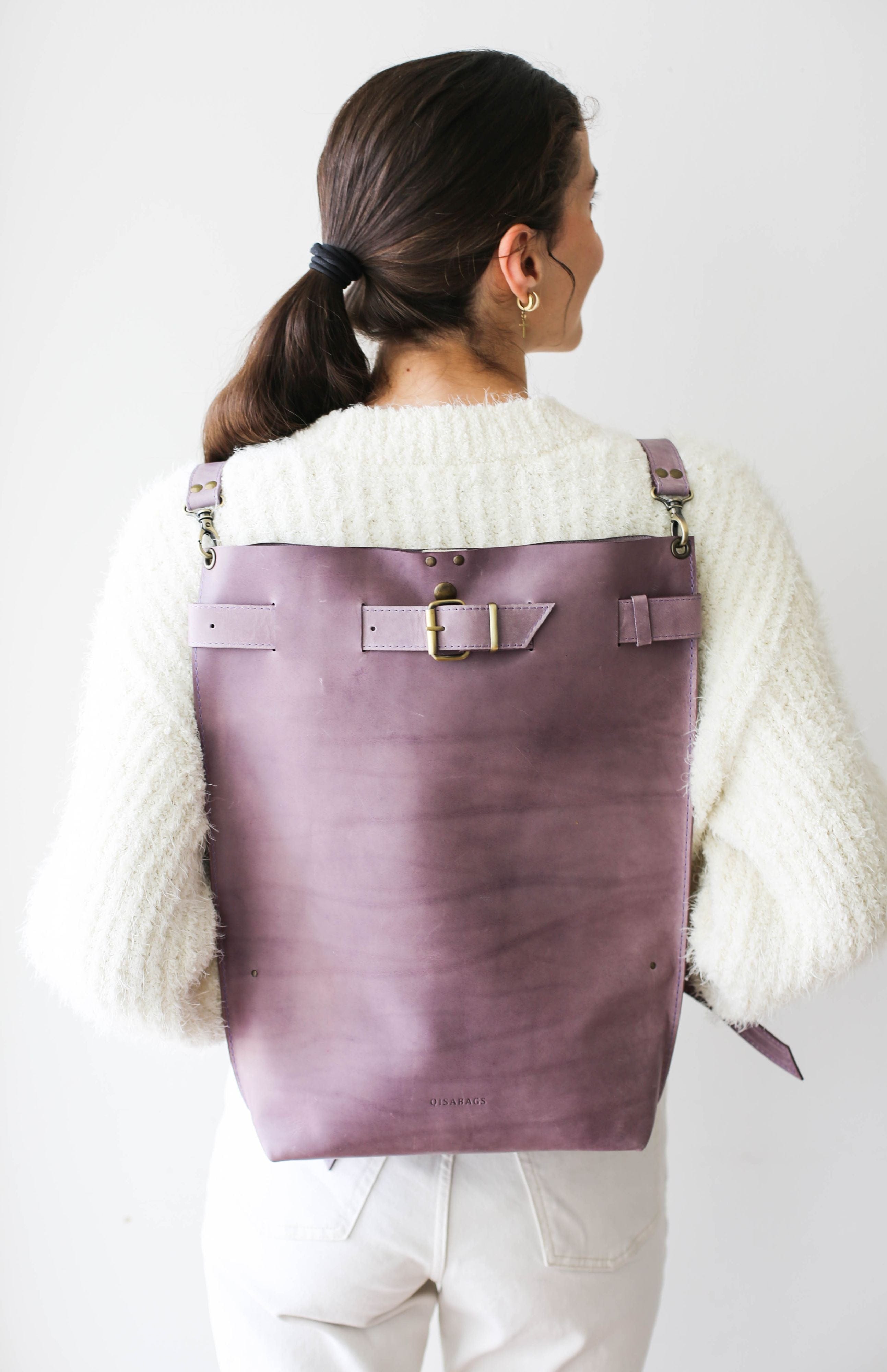 Qiqi Girl Lavender deals Leather Tote Bag