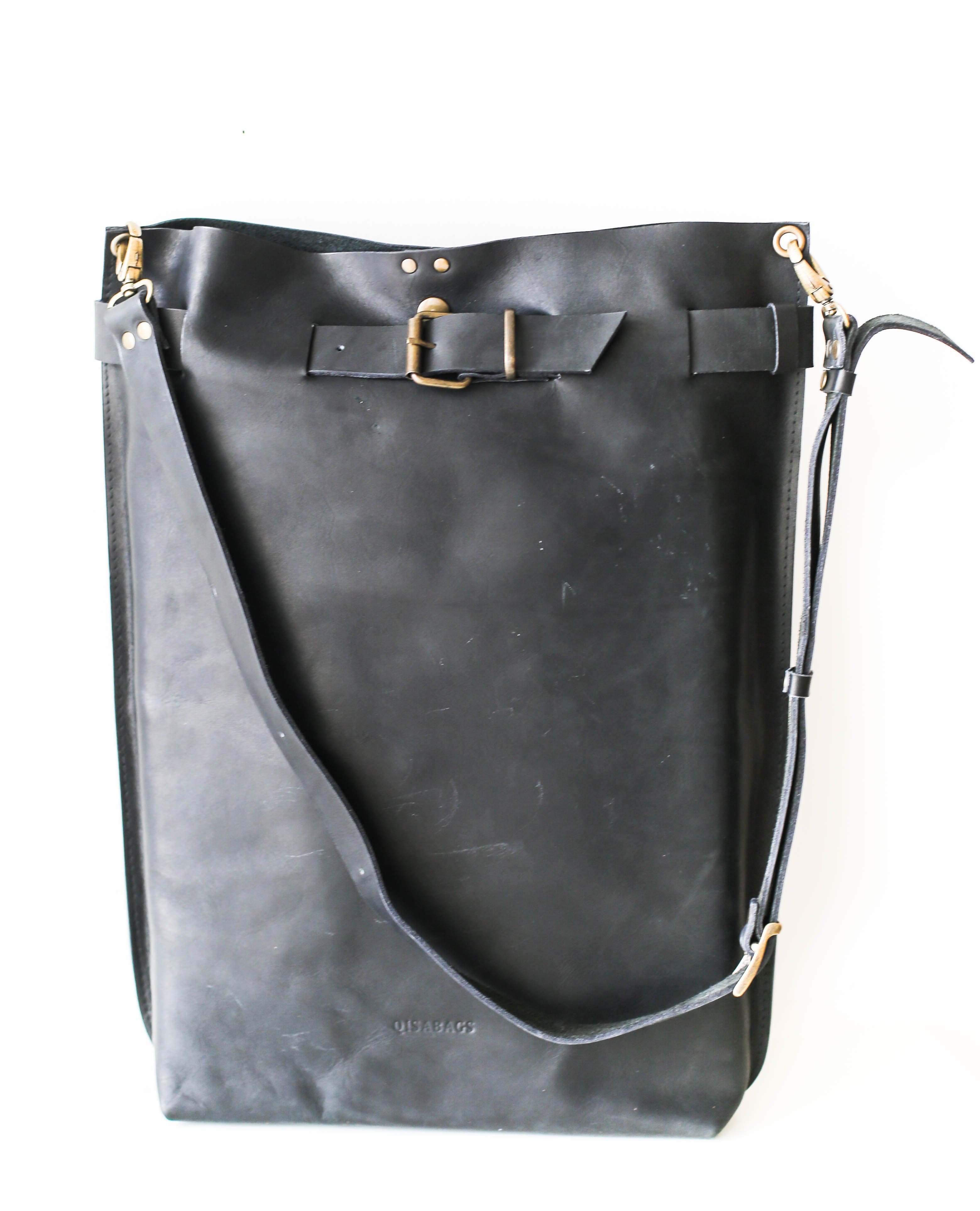 Men's Black Leather Backpack