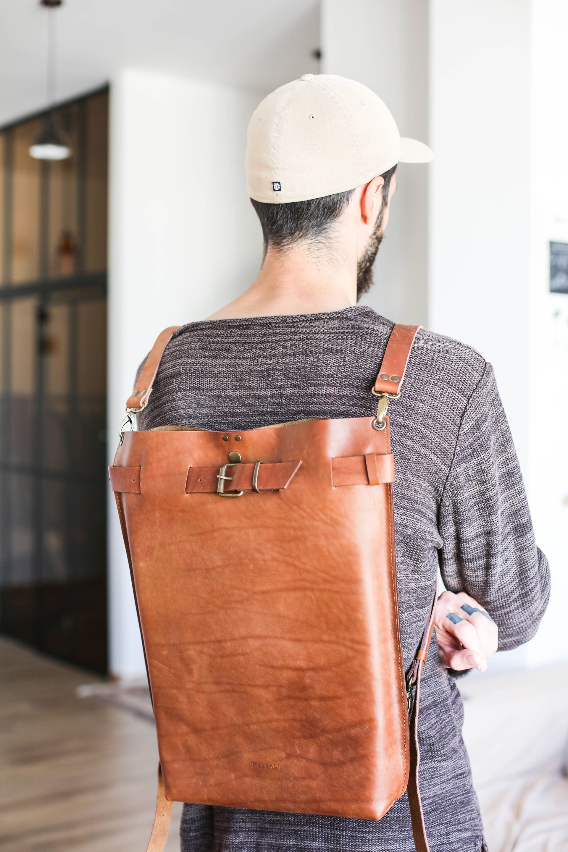 Men's Handmade Brown Leather Backpack