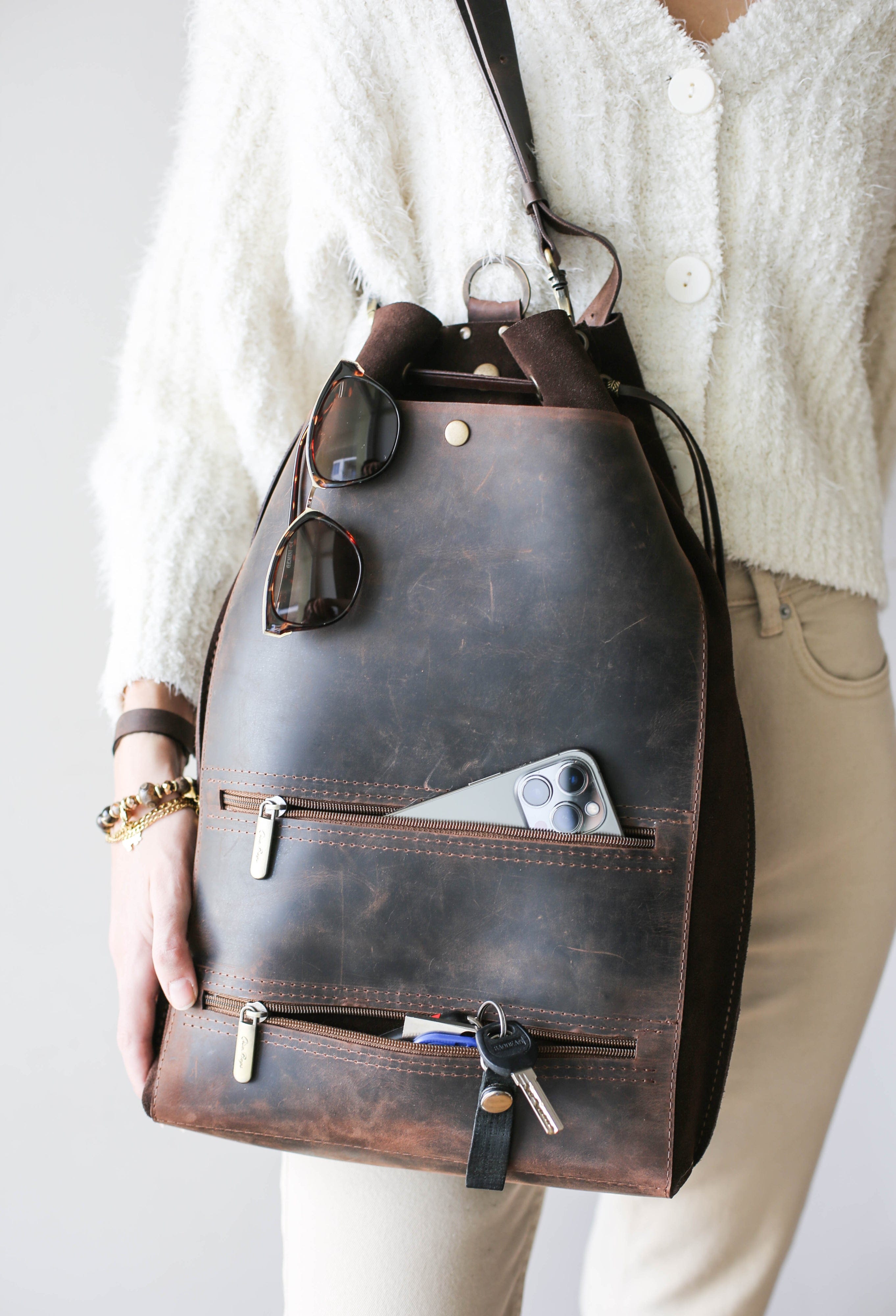 Dark Brown Large Leather shoulder bag