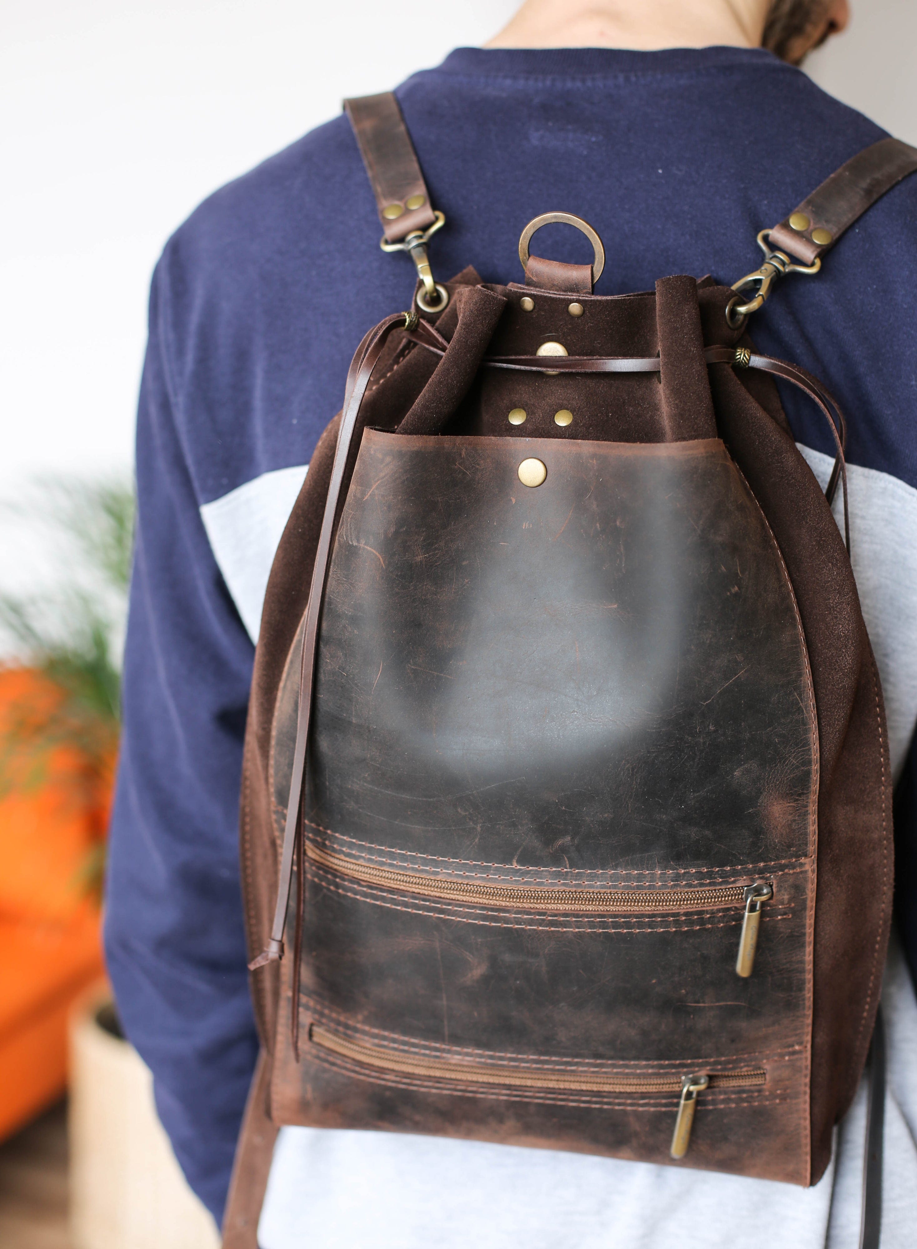 leather backpack brown