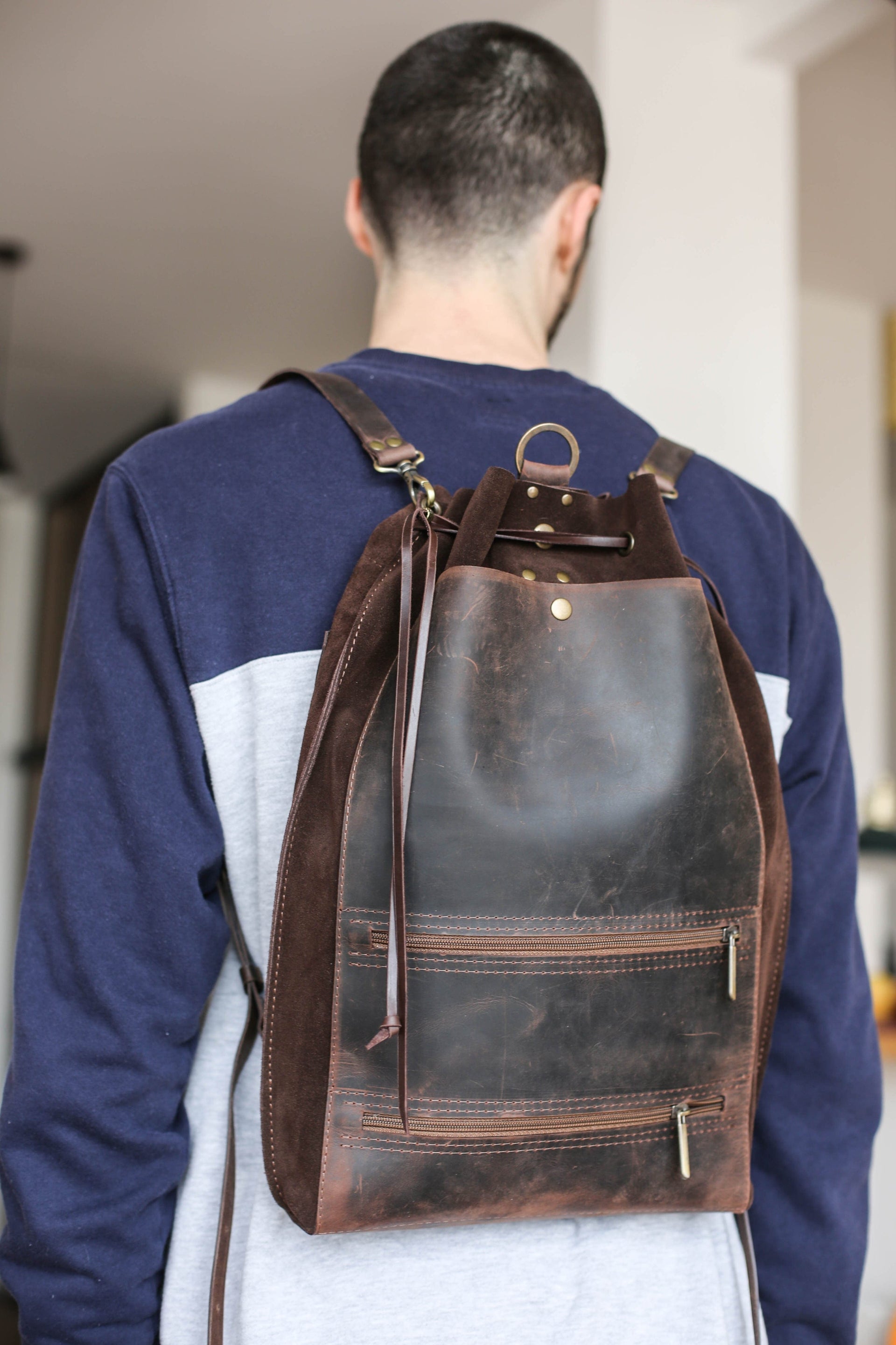 brown leather backpack mens 