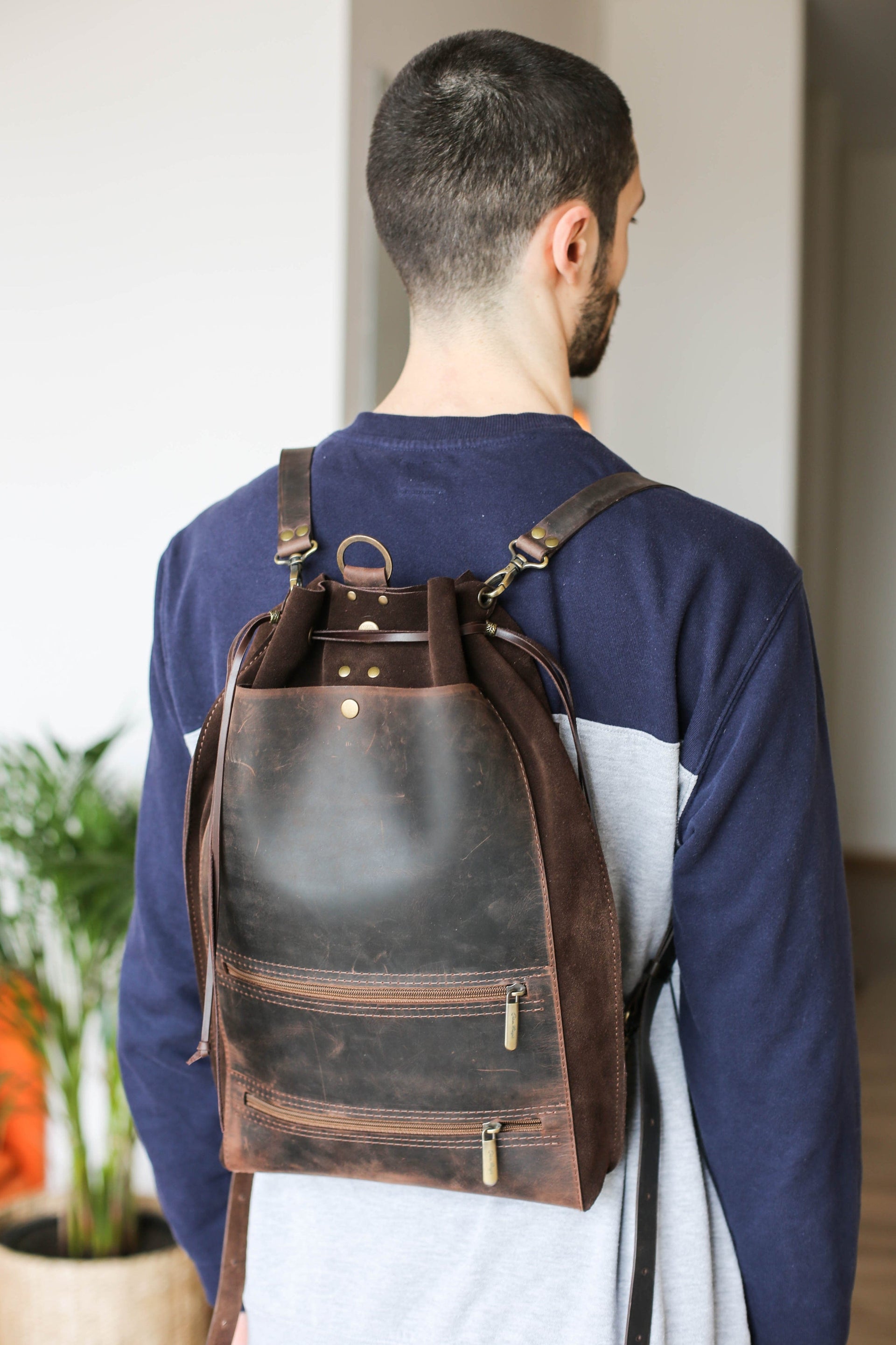 Convertible Leather Backpack for men