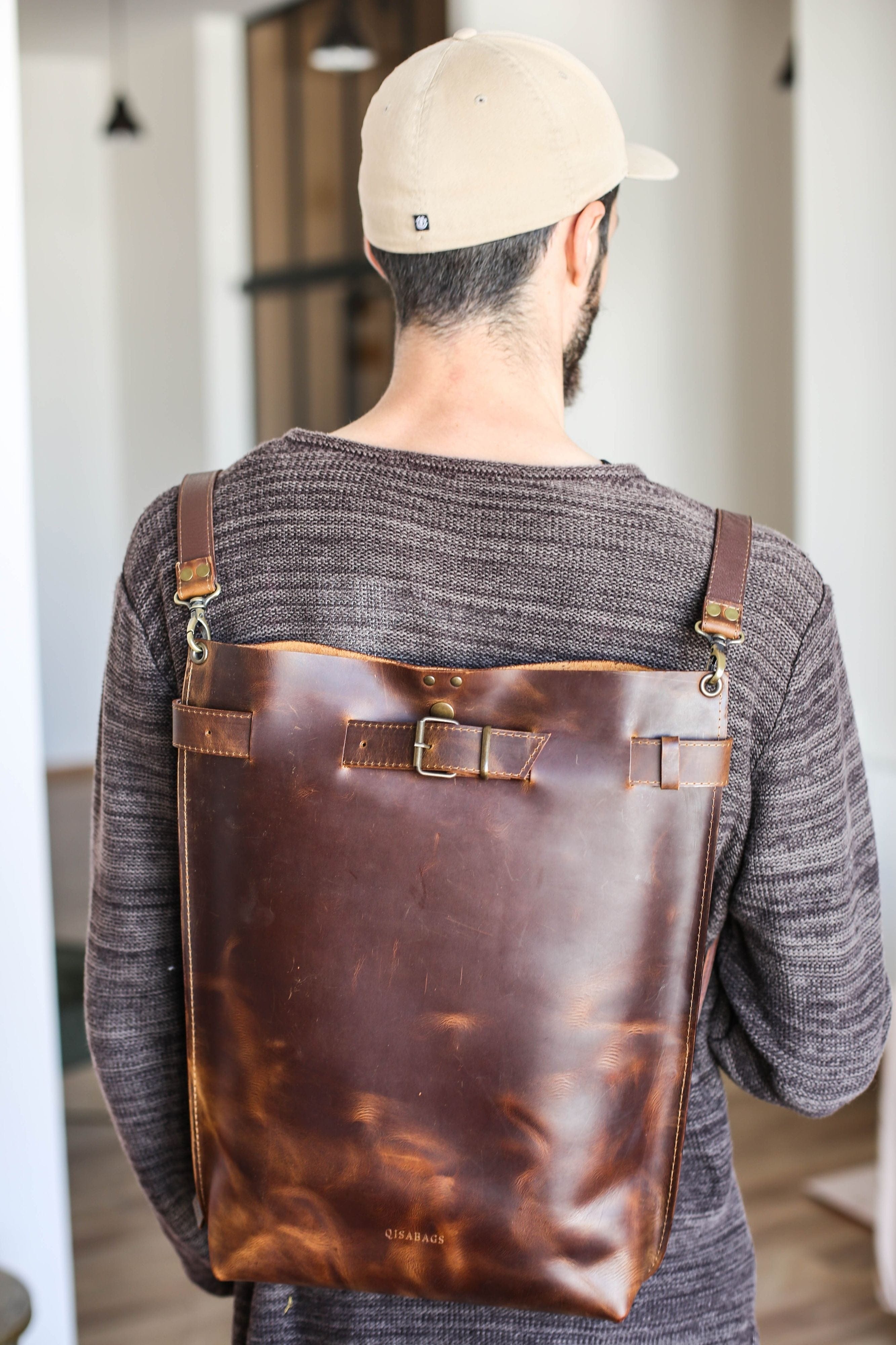 Men's Brown Leather Backpack