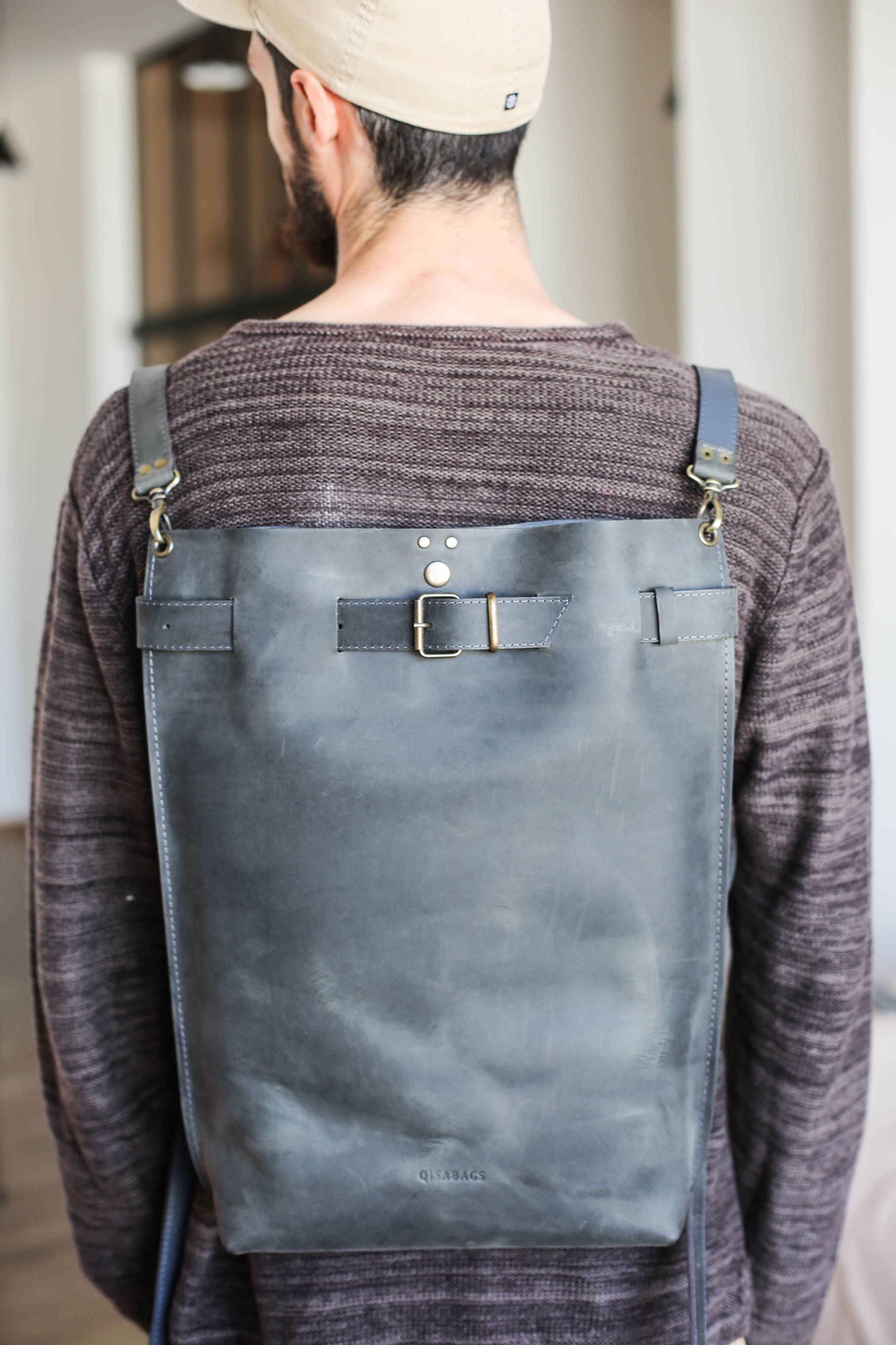 leather backpack men's