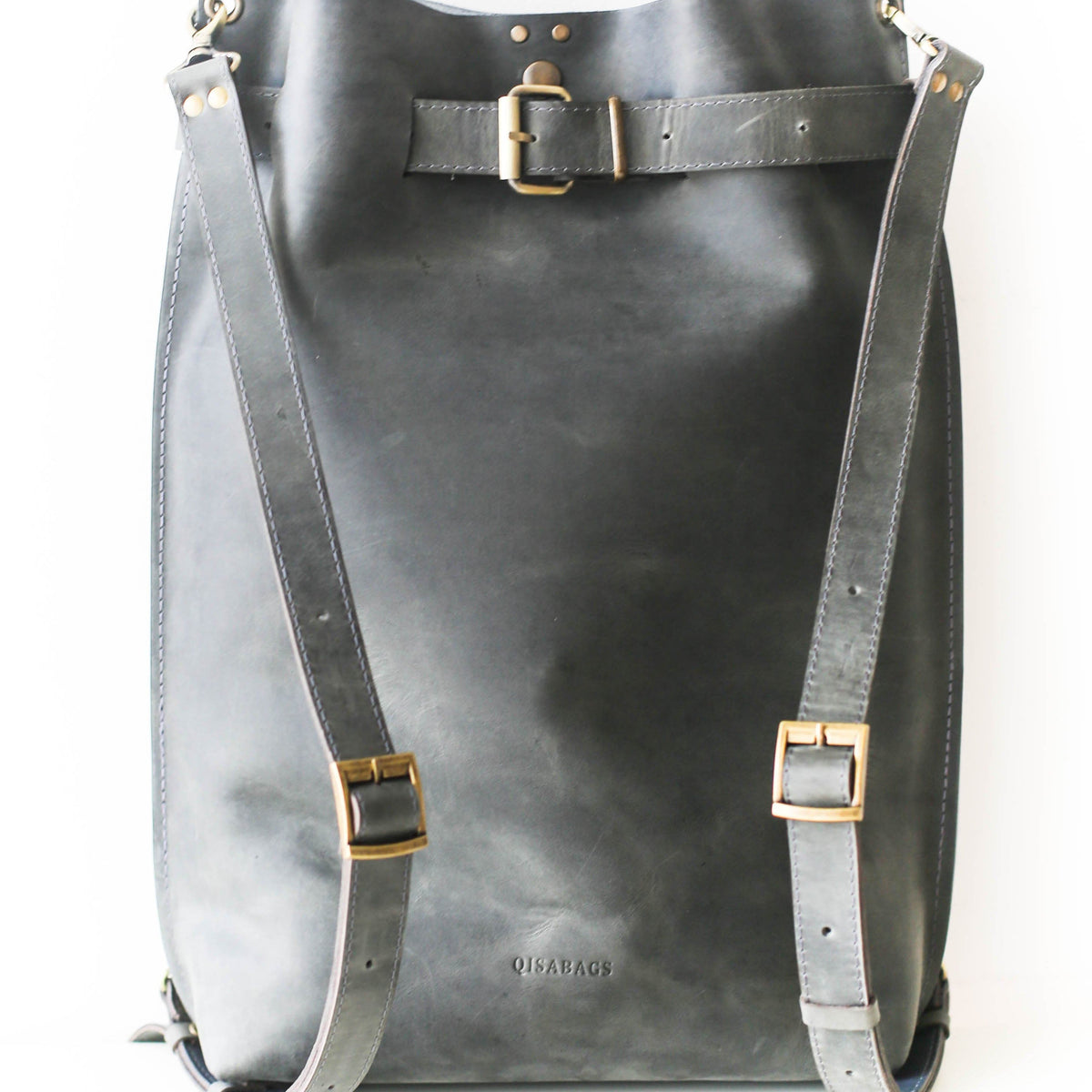 Men's Gray Leather Backpack