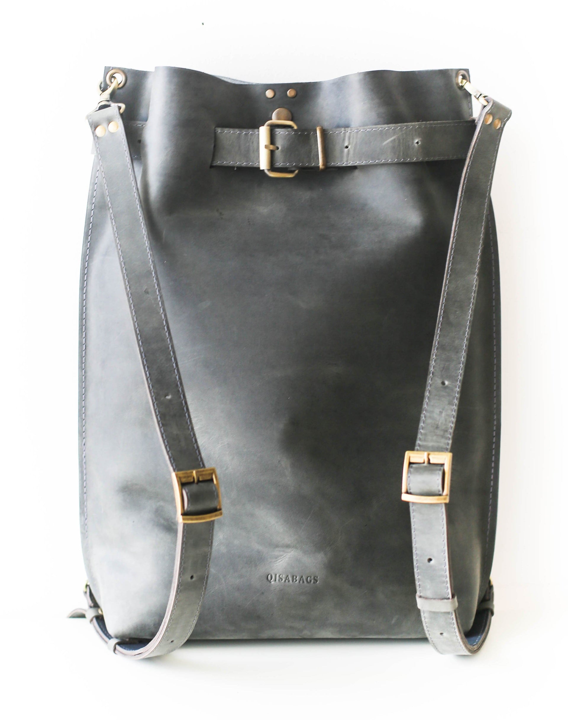 gray leather backpack for men